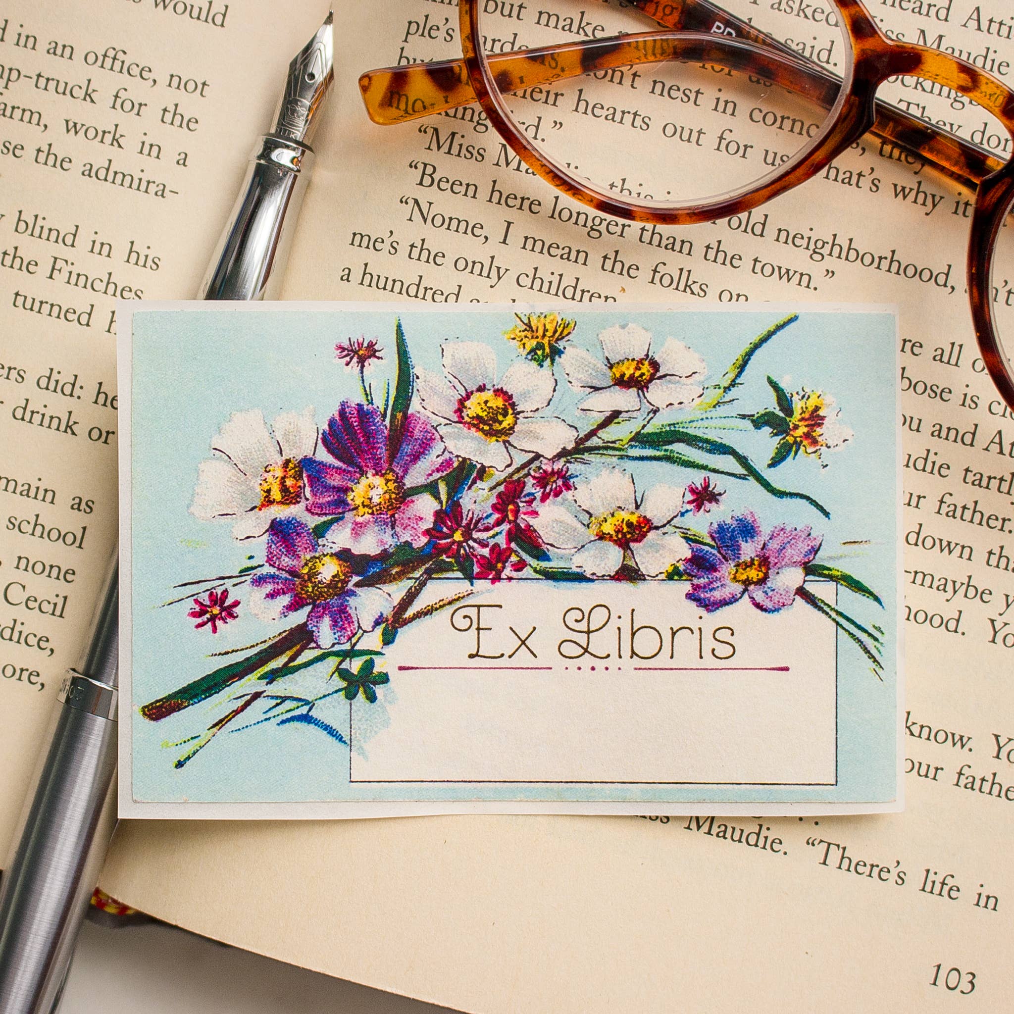 Blue Daisy Bookplate Stickers