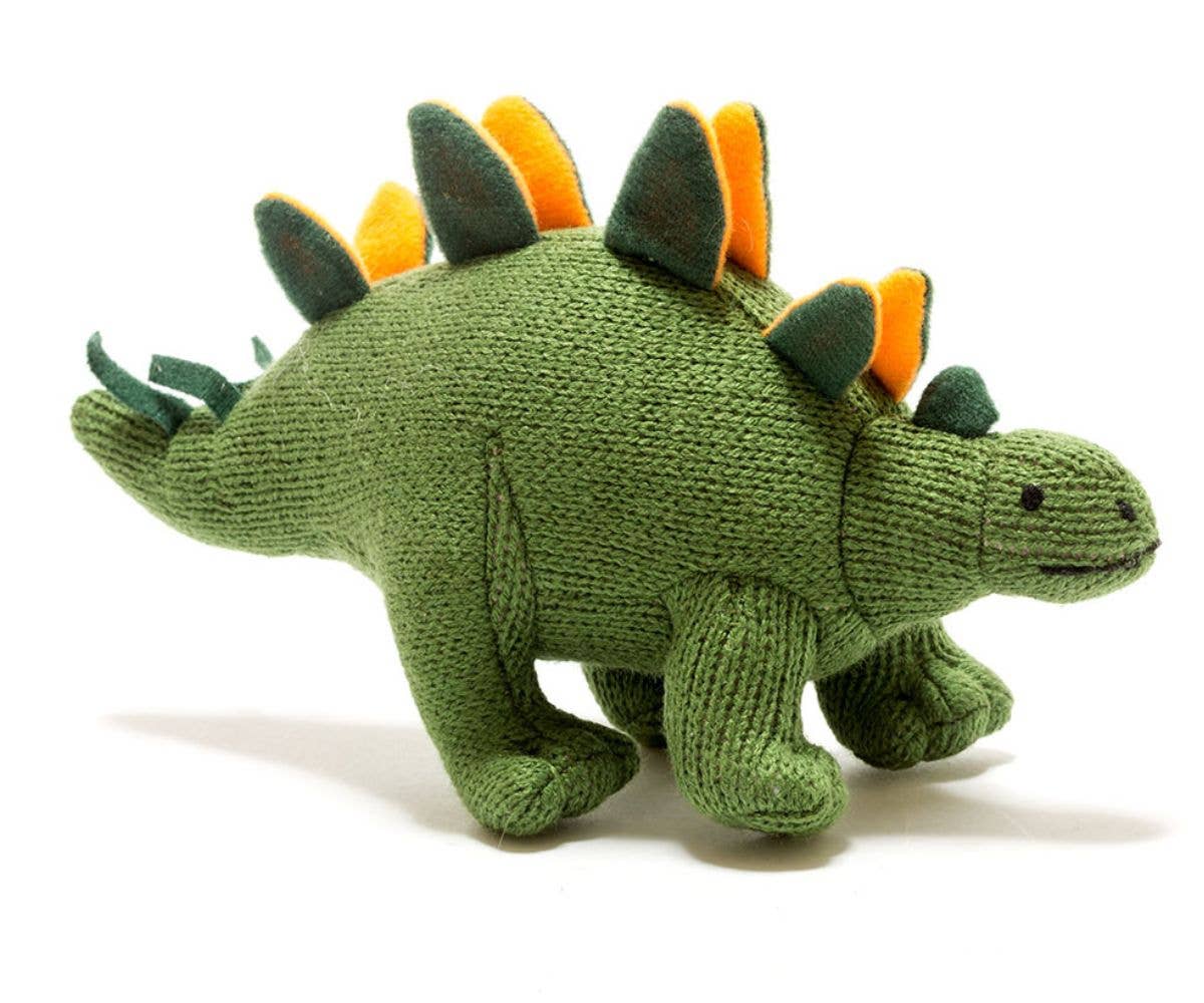 no.152 ラピスの夢と木星のBaby Stegosaurus Knitted Stegosaurus Dinosaur Baby Rattle | Green and Orange