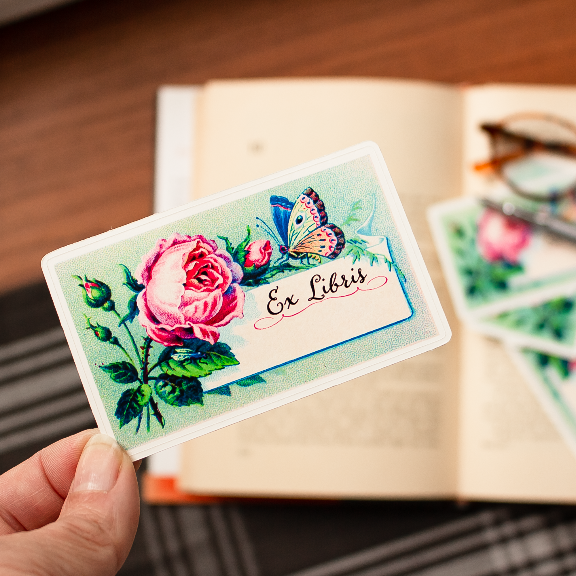 Rose and Butterfly Colorful Bookplate Stickers