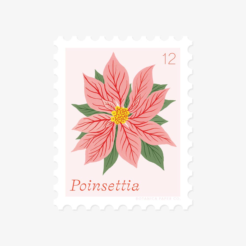 Poinsettia, December Flower | Stamp-style Vinyl Sticker