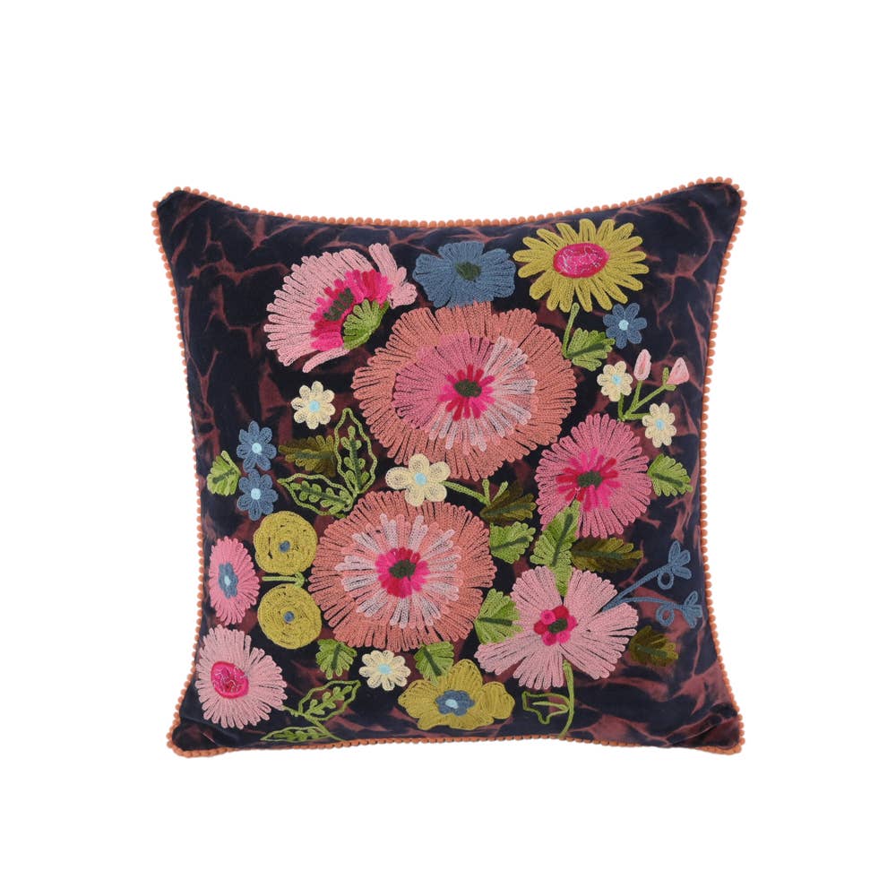 Fall Navy Velvet Pillow | Fuchsia Floral | 18x18