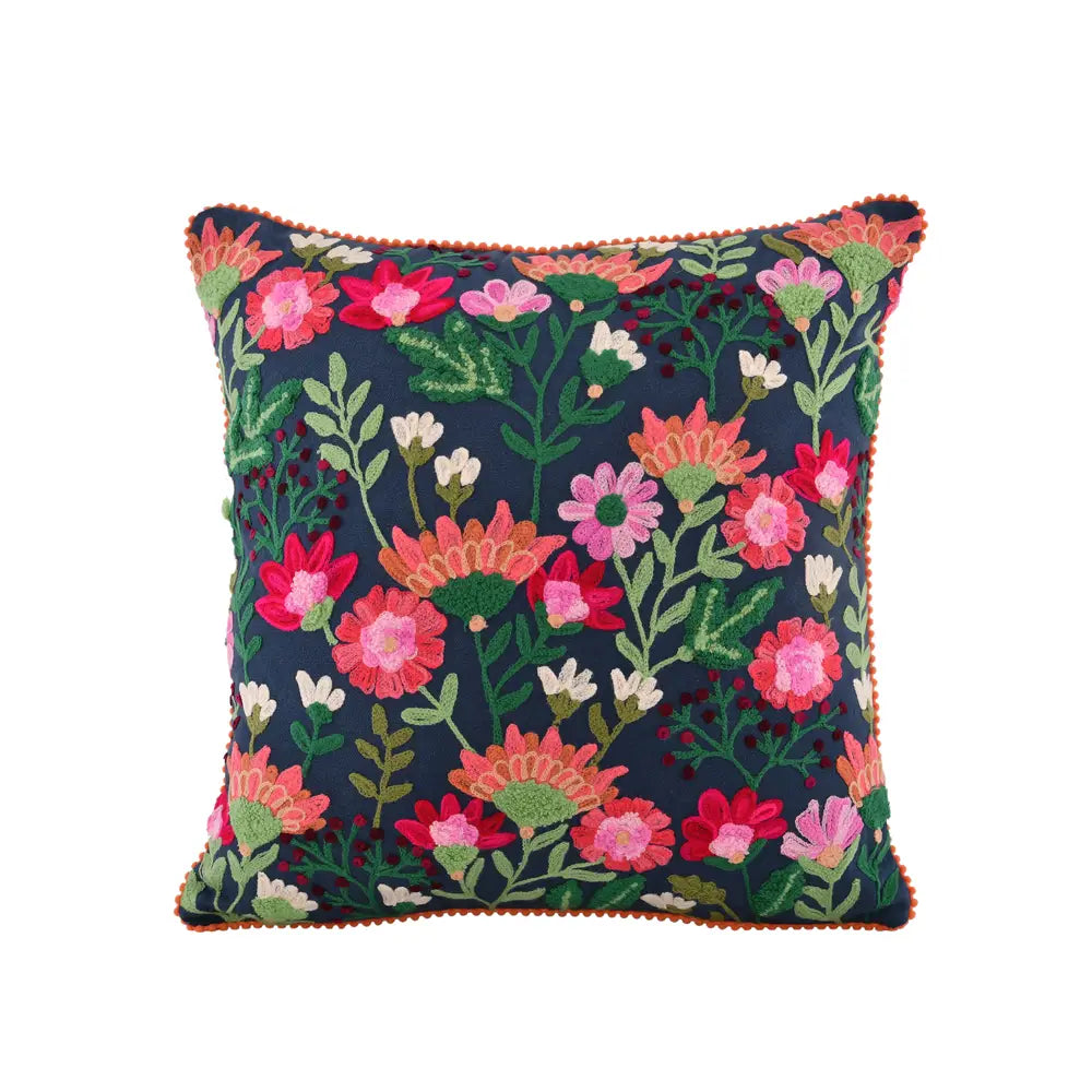 Finest blossom navy canvas pillow 18x18"