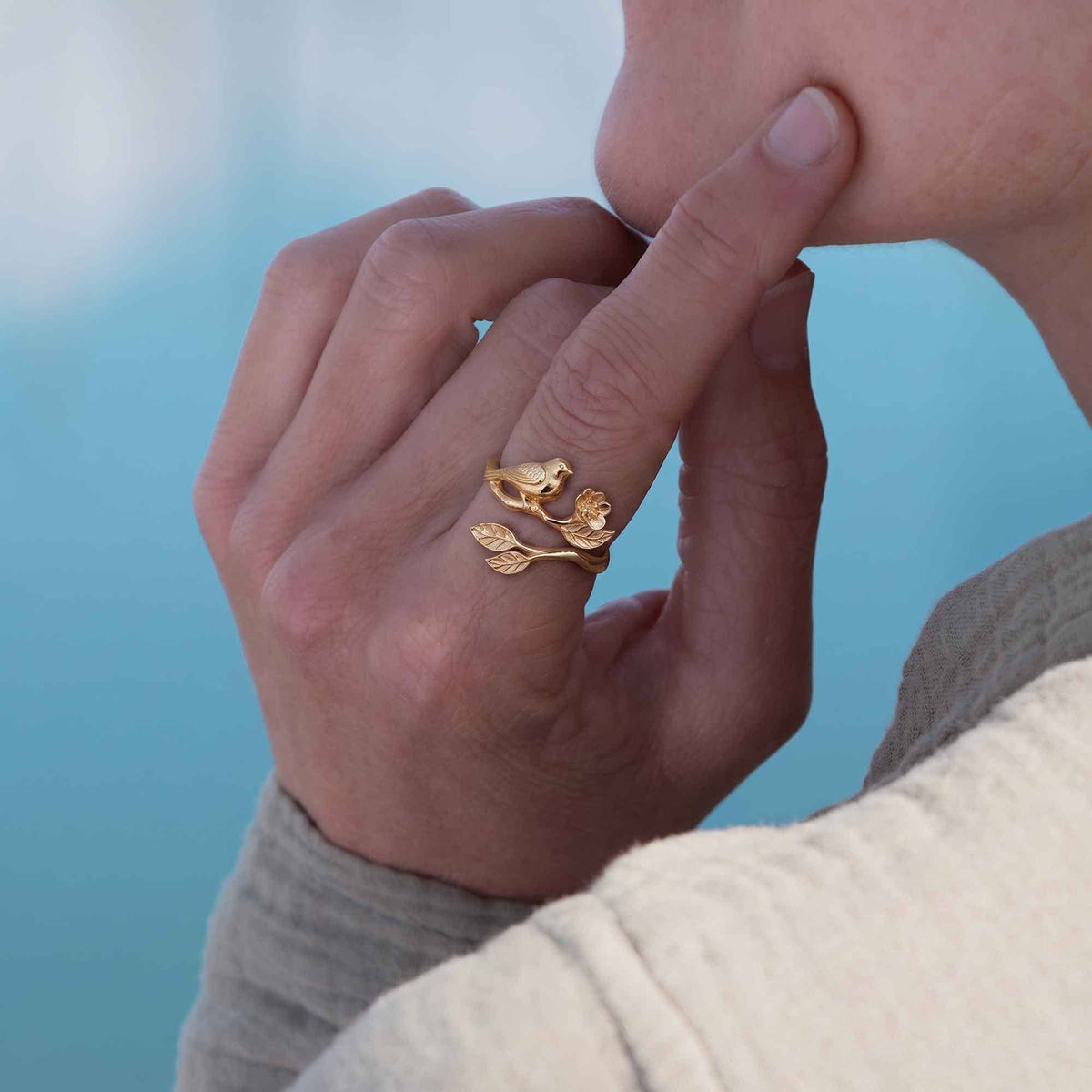 Bird on Branch Adjustable Ring