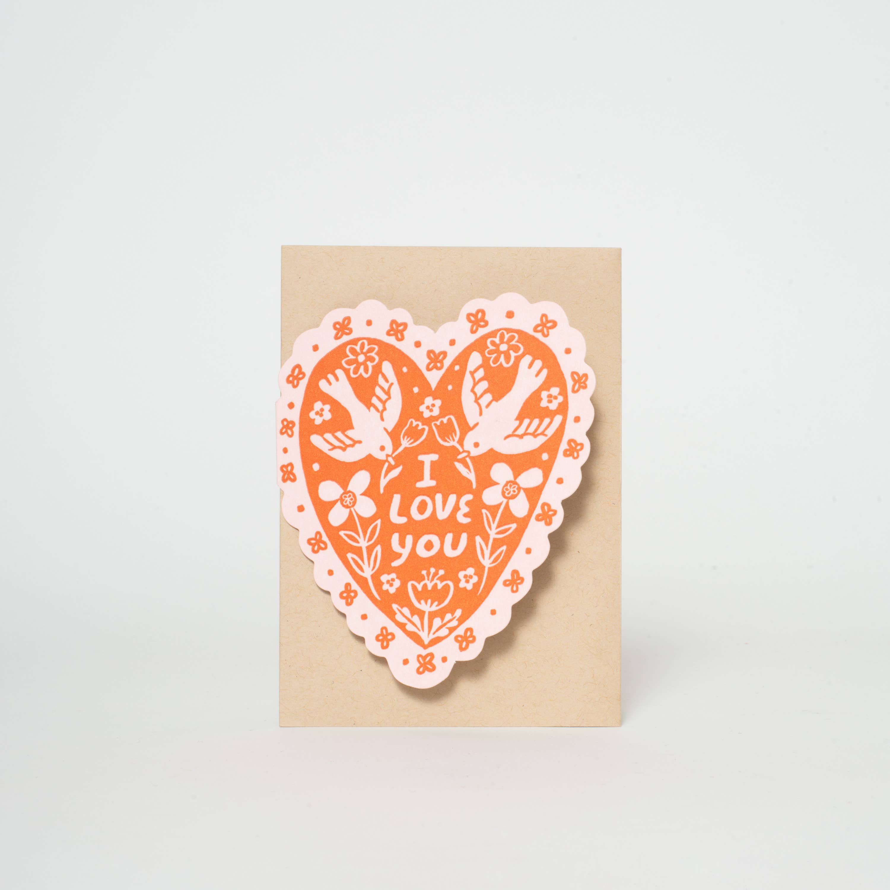 Love Birds Heart Letterpress Greeting Card