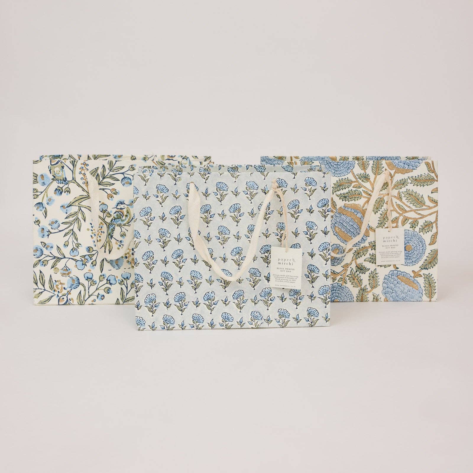 Block Printed Gift Bags (Medium) - Blue Stone Refresh