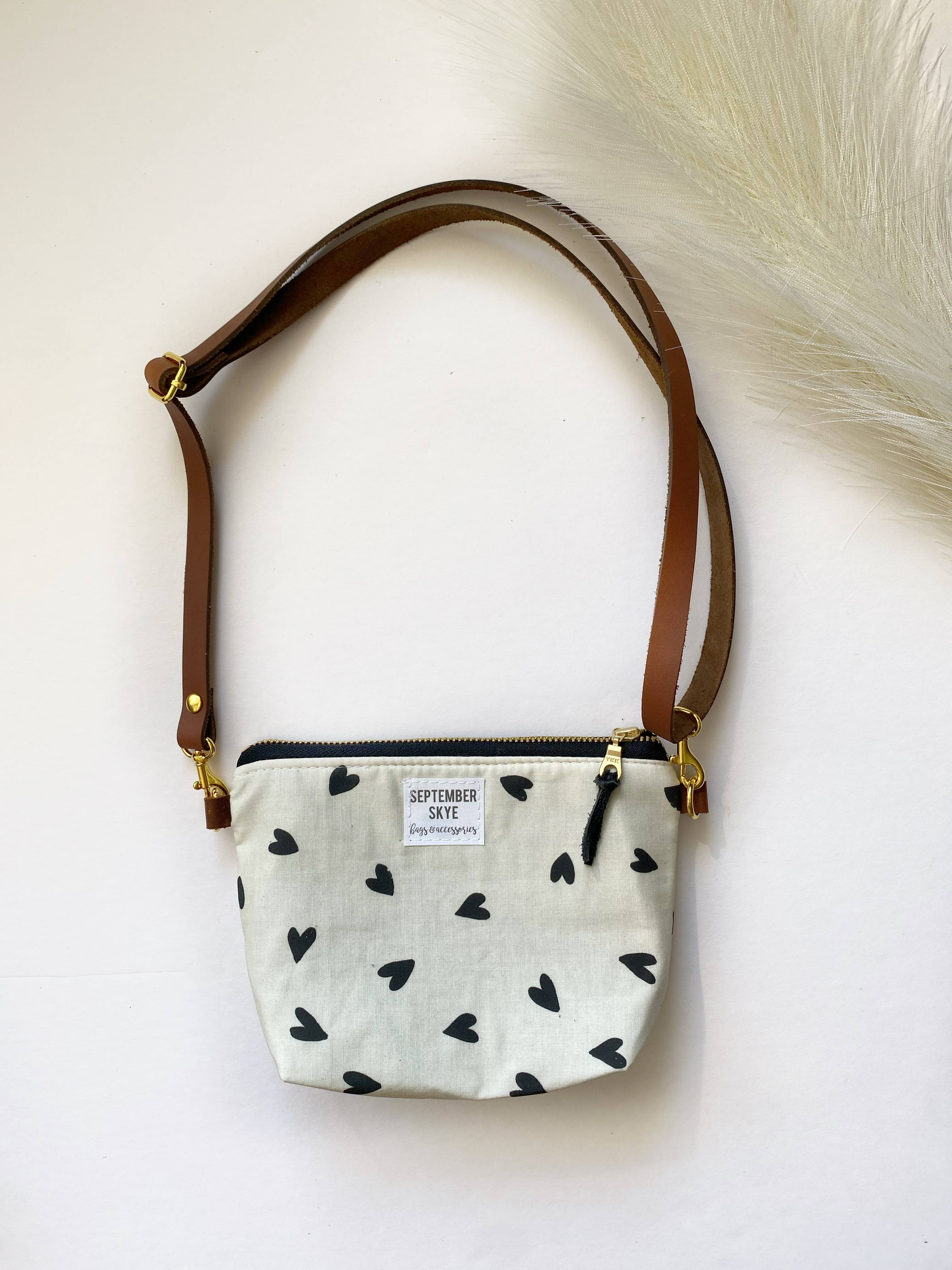 Little girl purse in black and white hearts