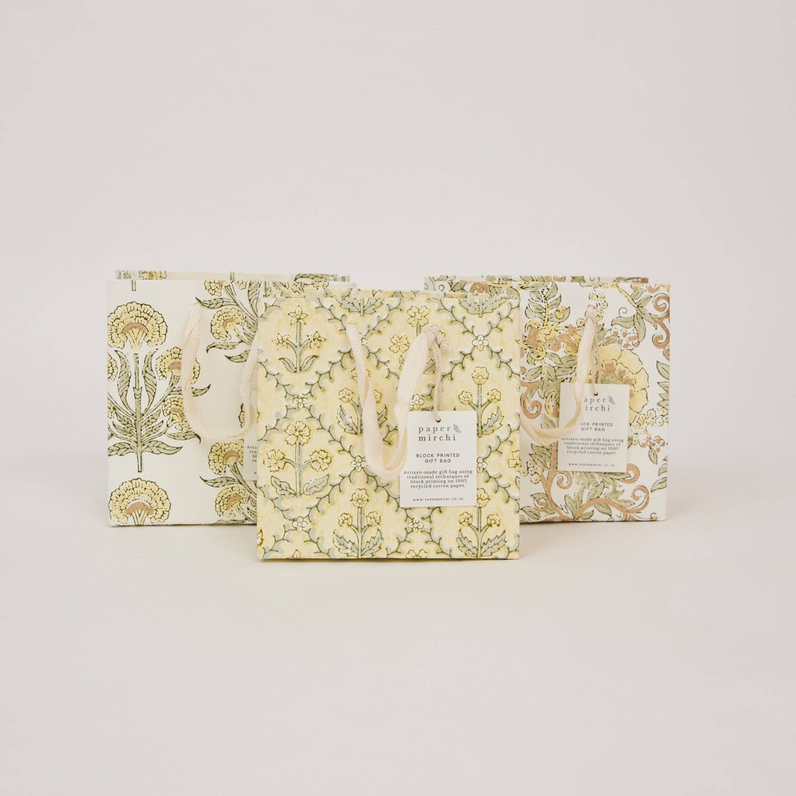 Block Printed Gift Bags (Small) - Buttercream