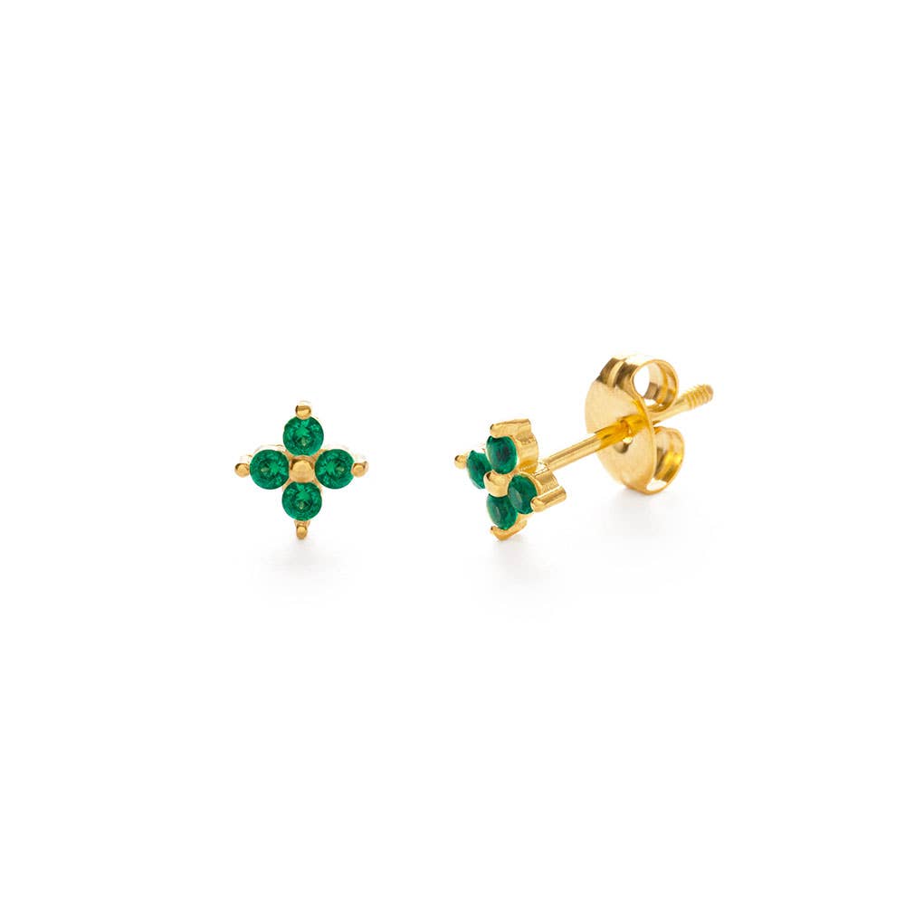 Crystal Flower Stud Earrings | Emerald Green