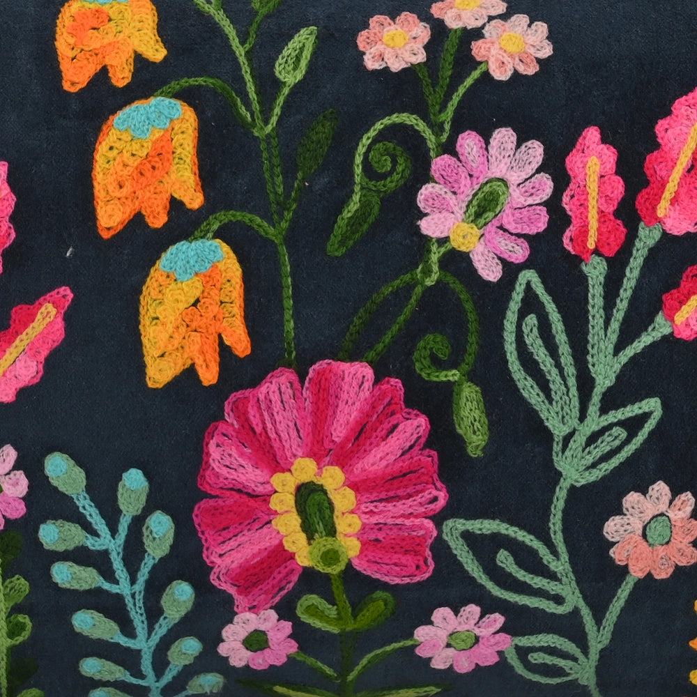 Navy Fall Floral Pillow 12x18"