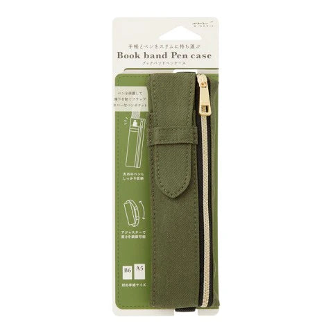 Midori Book Band Pen Case | Olive / Navy