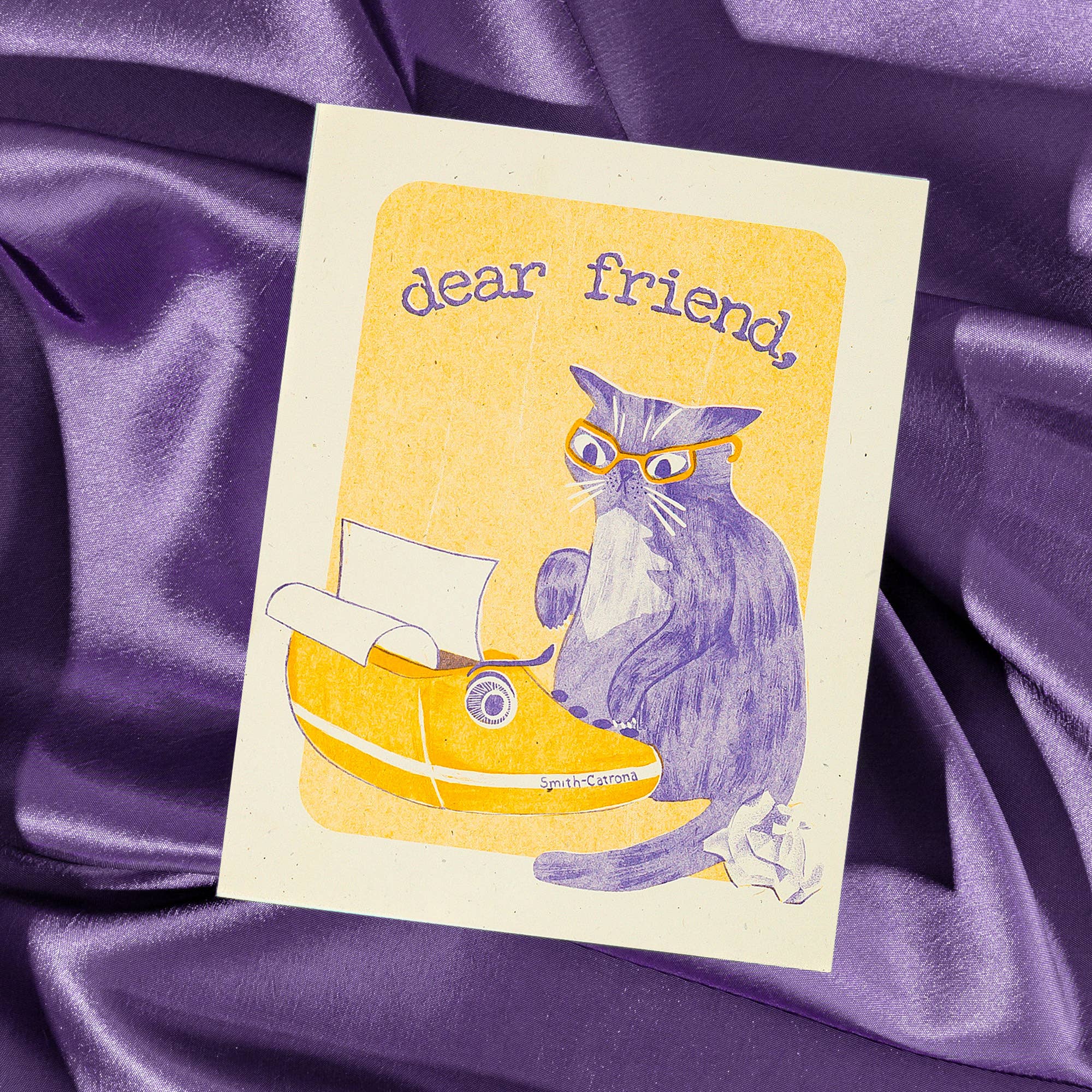 Dear Friend Typewriter Cat | Risograph Greeting Card