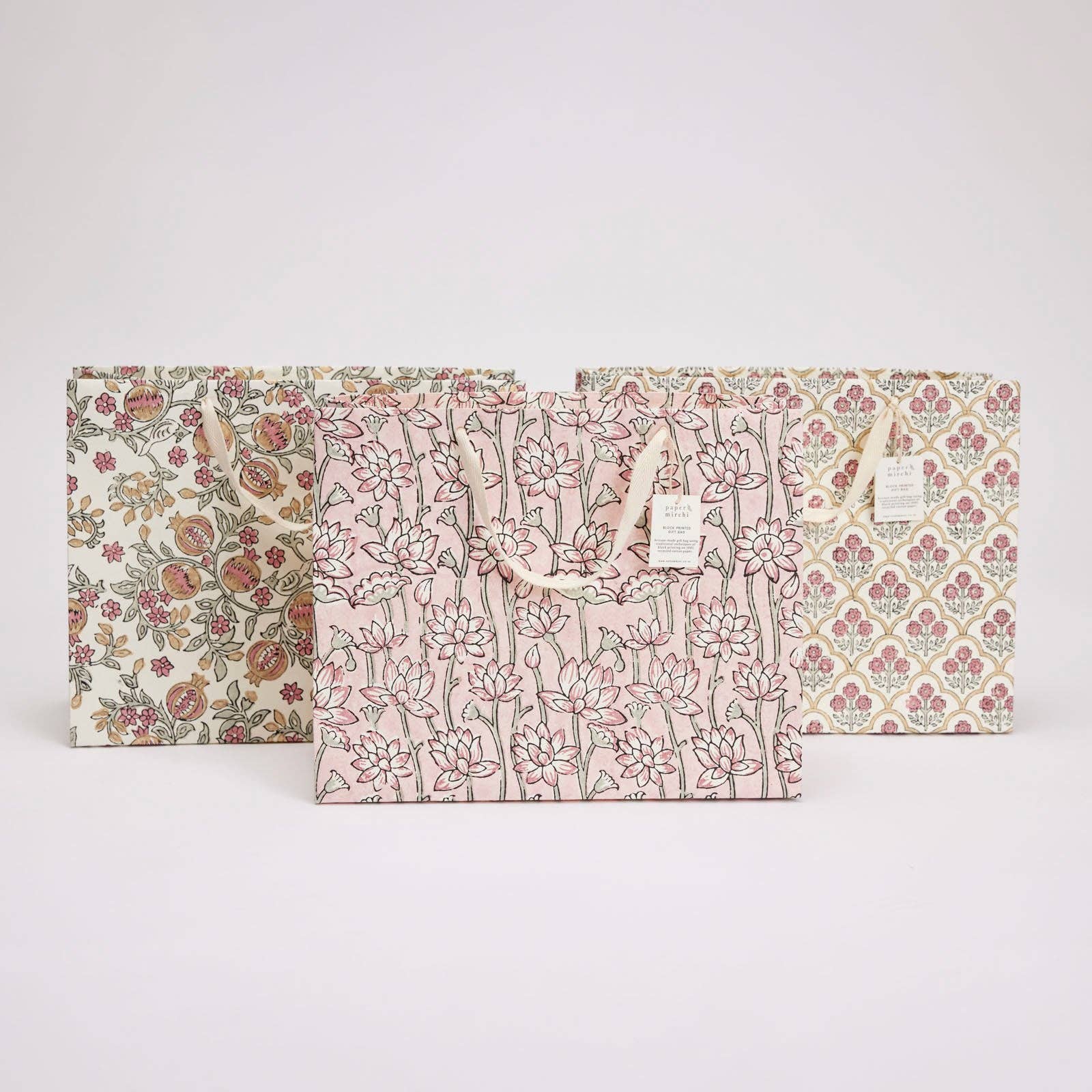Hand Block Printed Gift Bags (Large) - Pink Earth