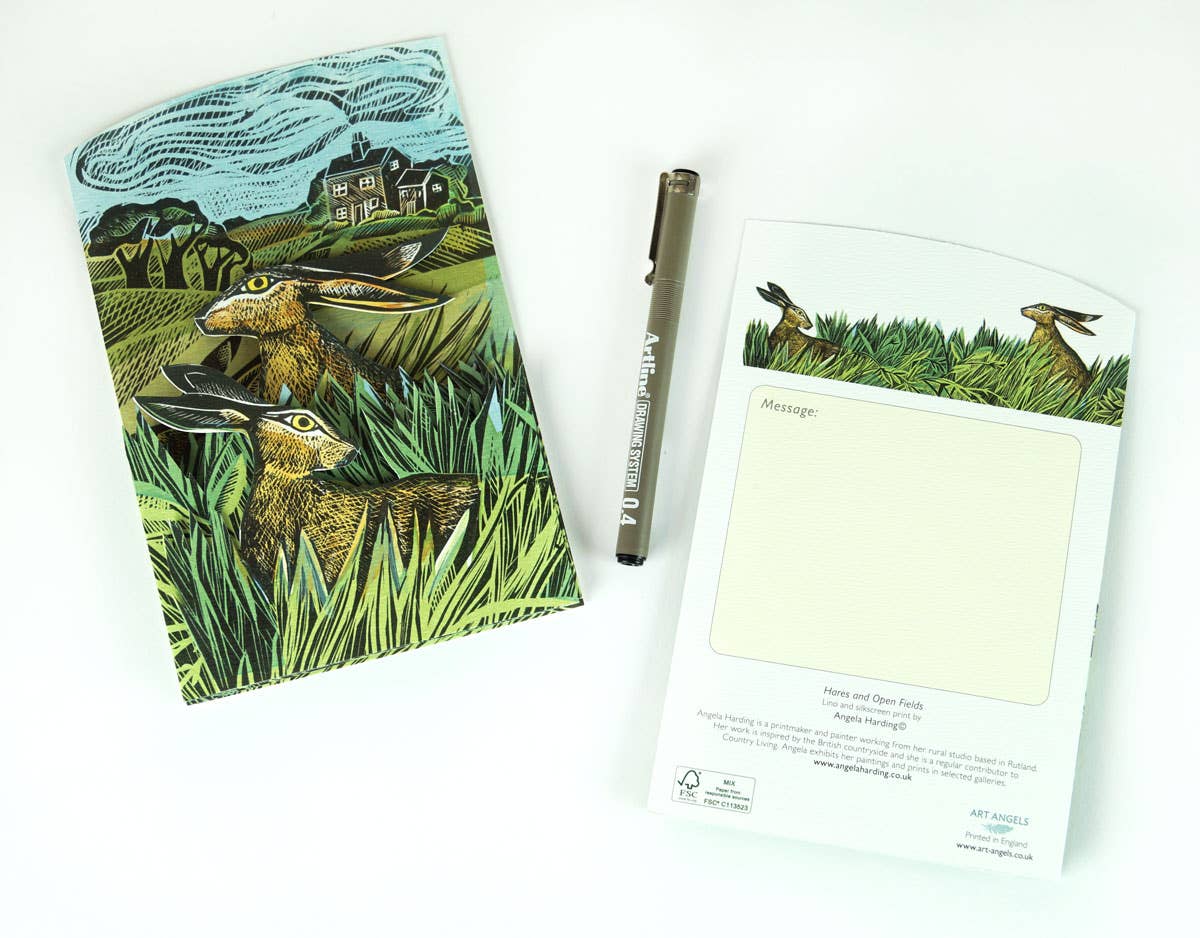 Hare & Open Fields Concertina Card - Angela Harding
