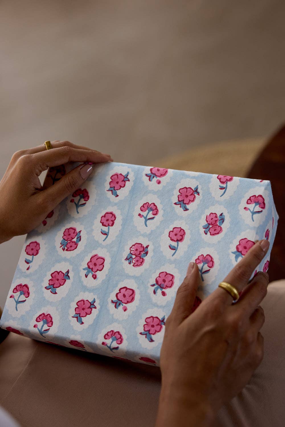 Block Printed Wrapping Paper | Scallop Tiles | Pink Sorbet