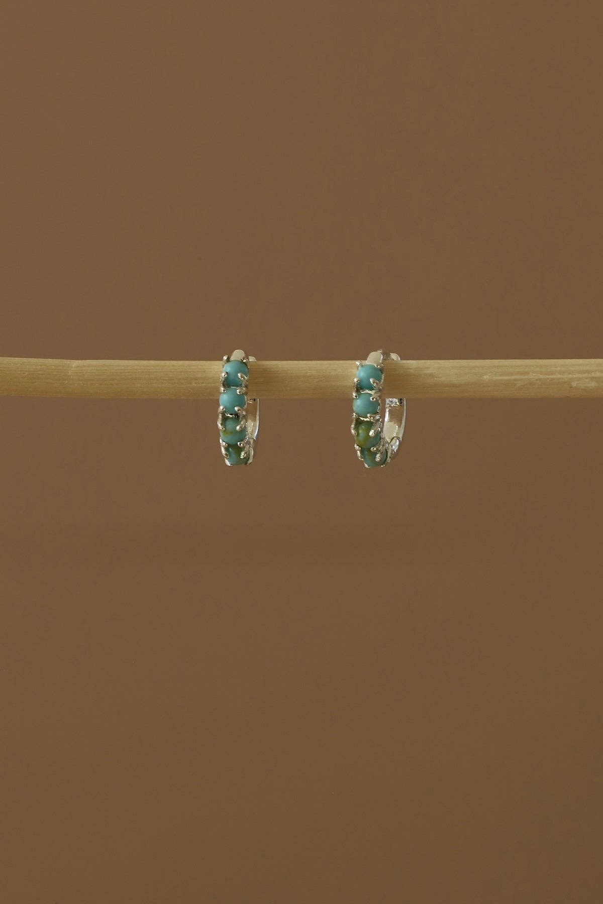 Mini Silver Turquoise Hoops