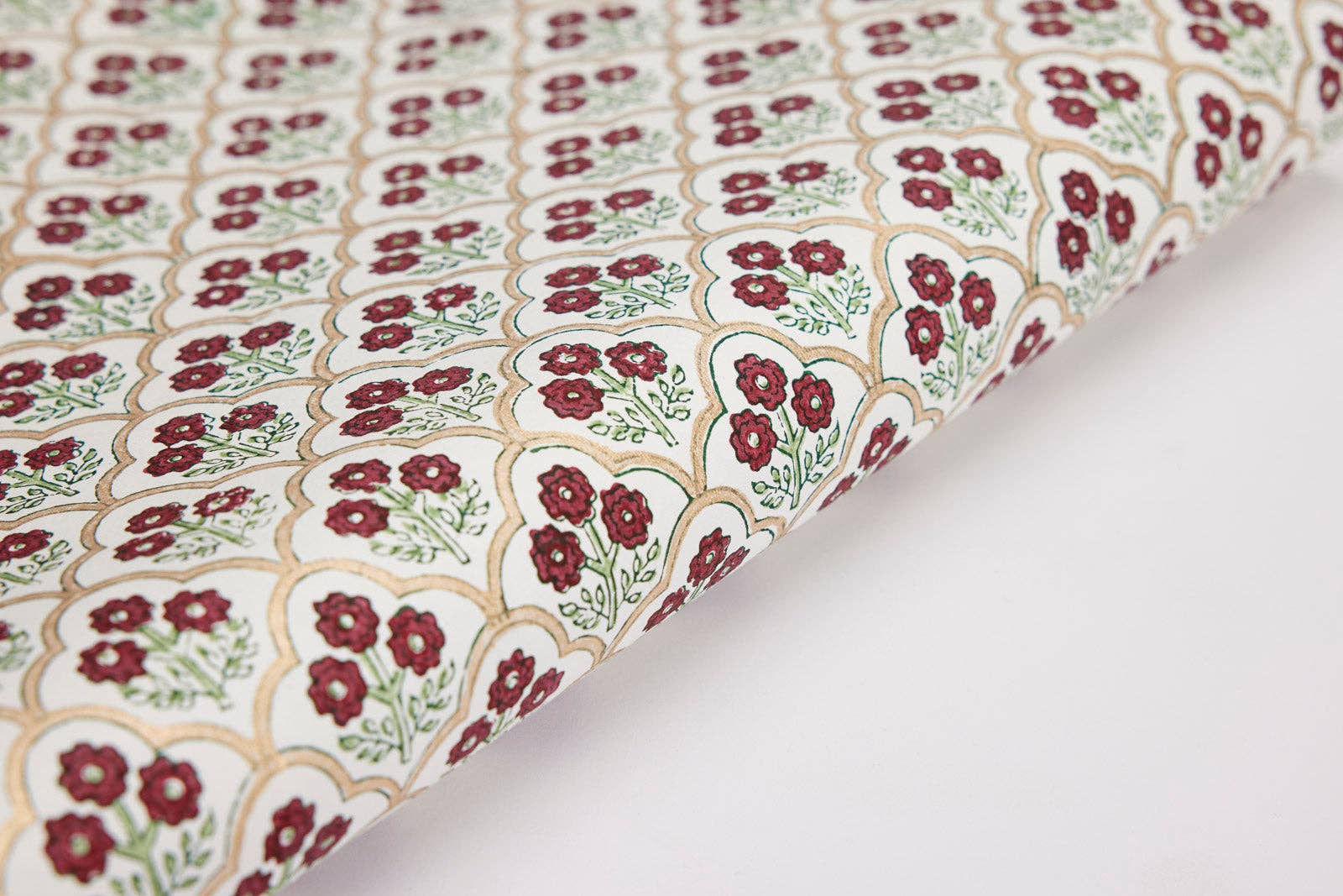 Block Printed Wrapping Paper Sheets - Trellis Cherry