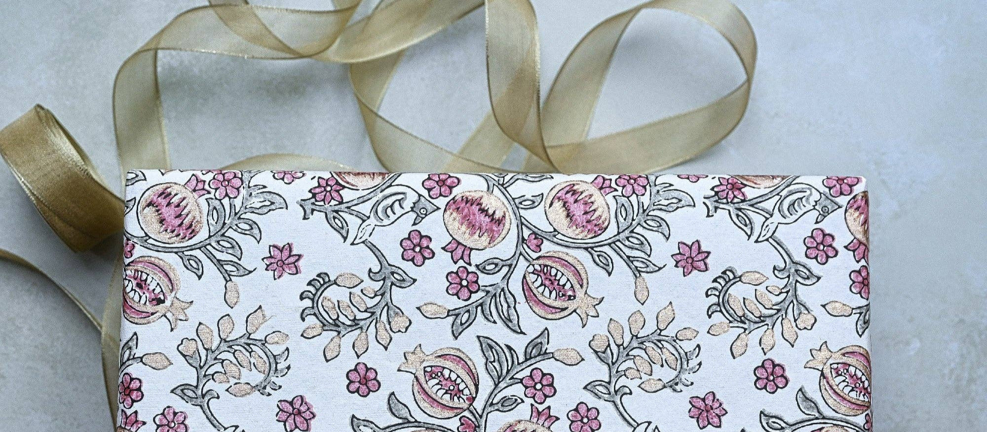 Block Printed Wrapping Paper Sheets - Pomegranate Pink Earth