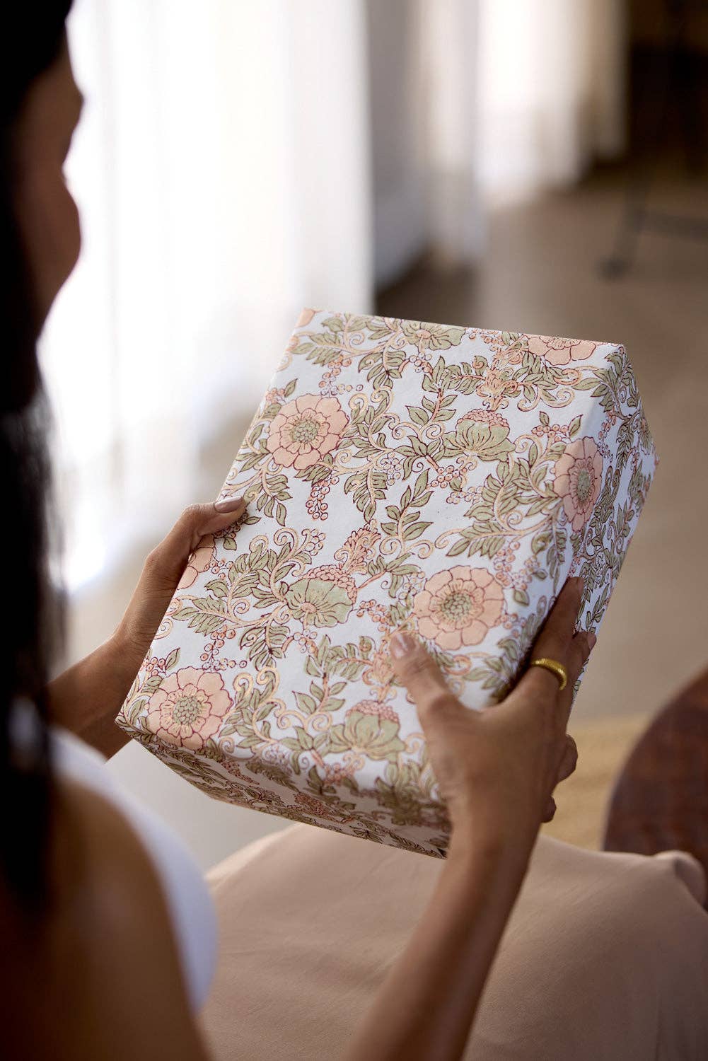 Block Printed Wrapping Paper | Wild Rose | Terracotta