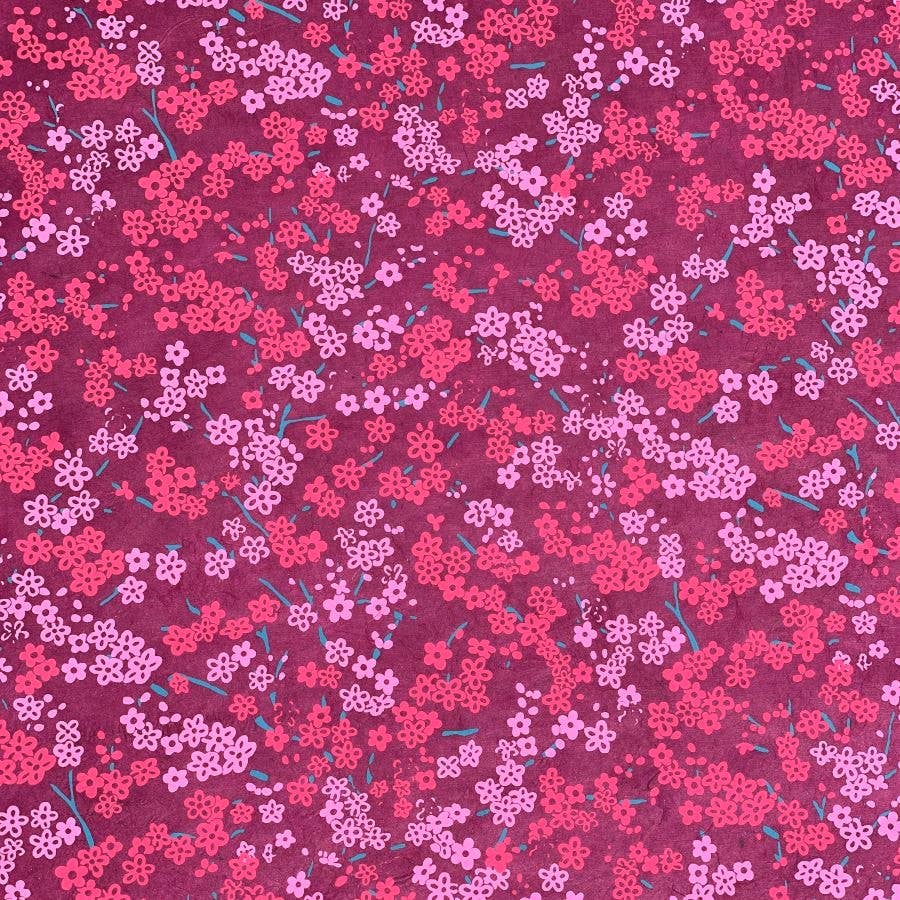 Forever Floral | Pinks on Magenta | Lokta Wrapping Paper