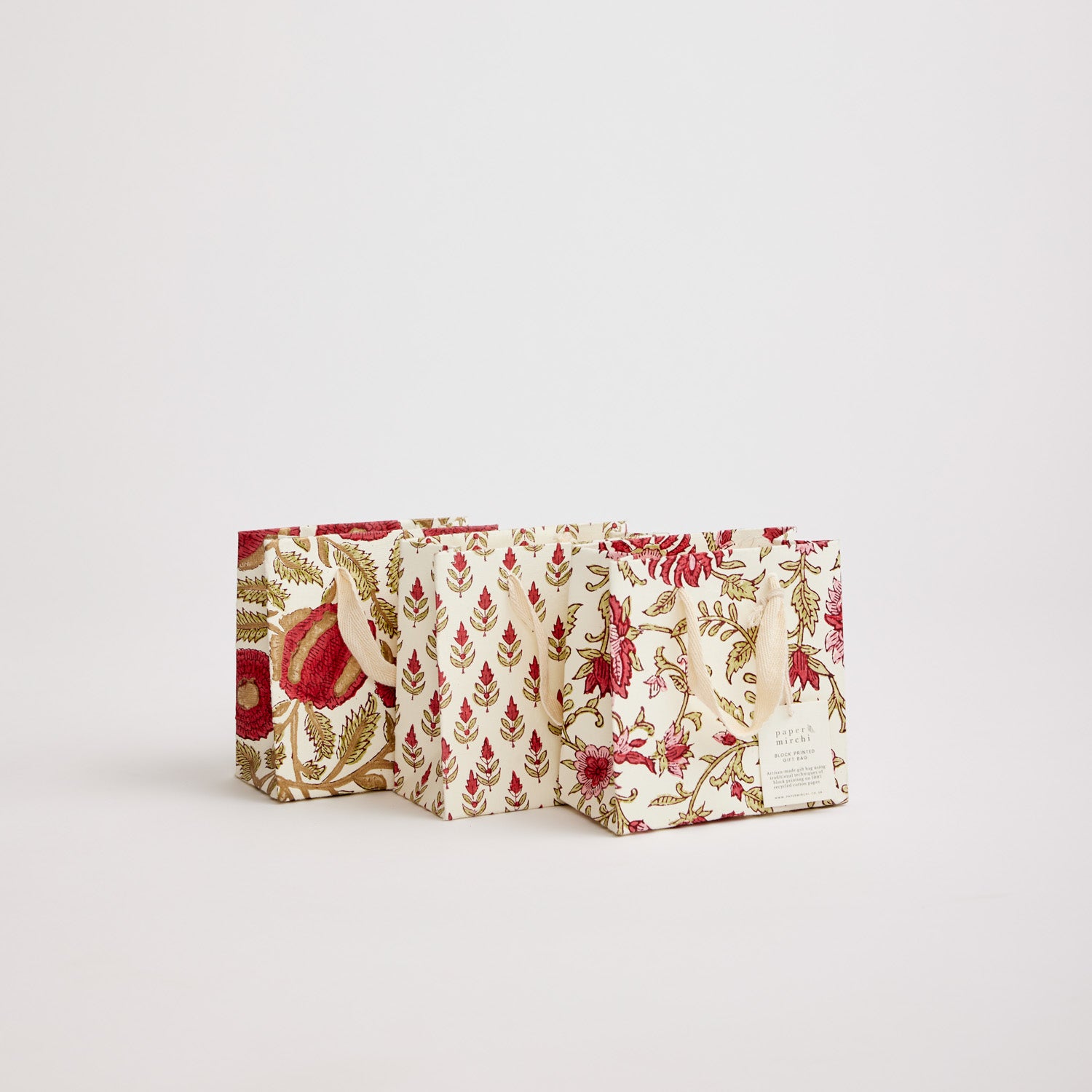 Hand Block Printed Gift Bags (Small) - Festive