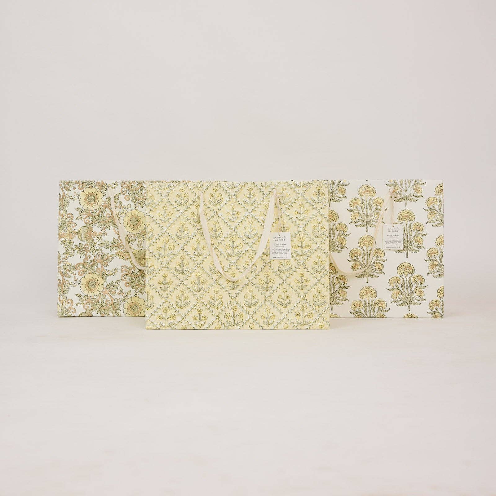 Block Printed Gift Bags (Large) - Buttercream