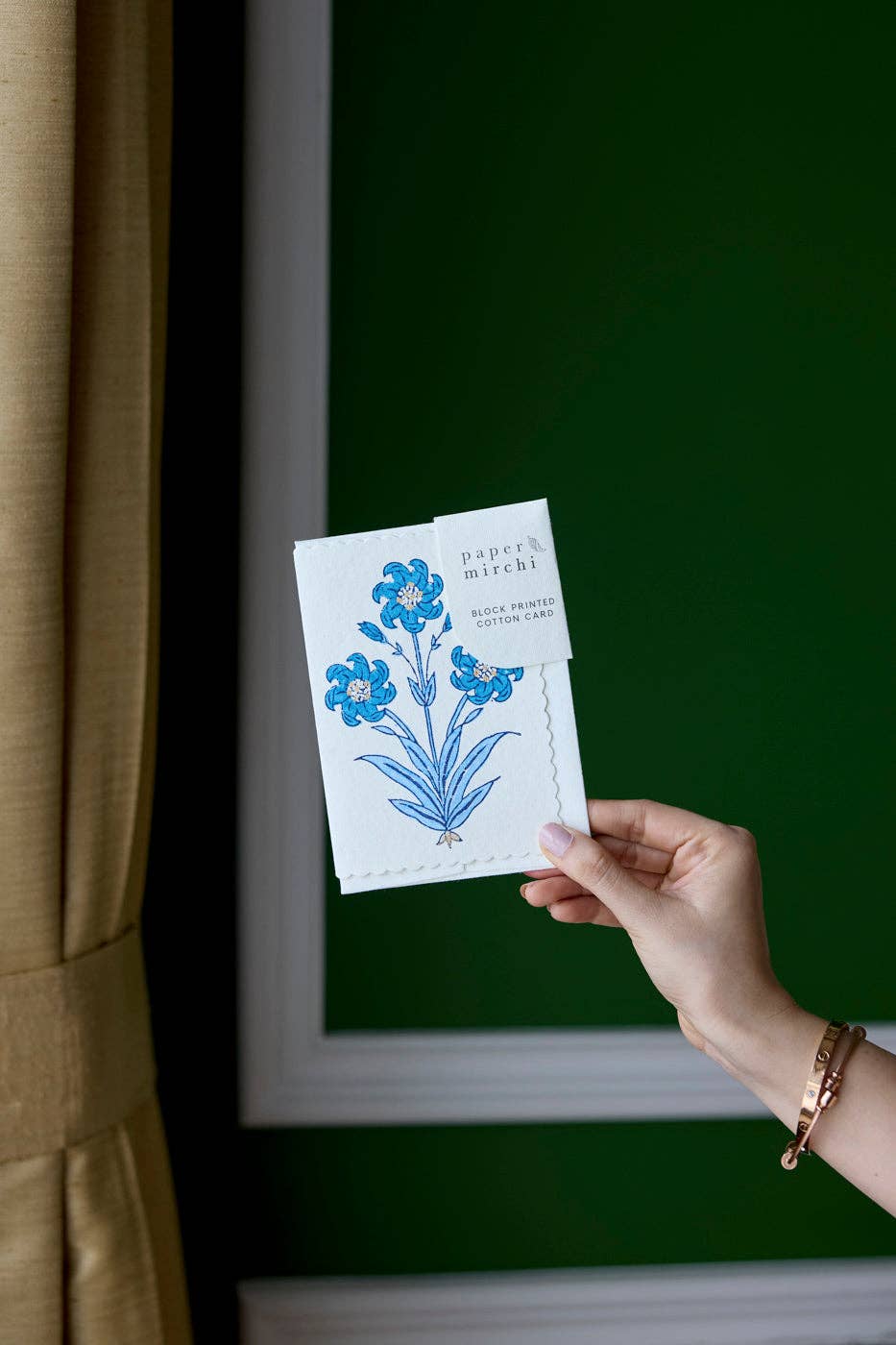 Hand Block Printed Greeting Card - Nargis Sapphire