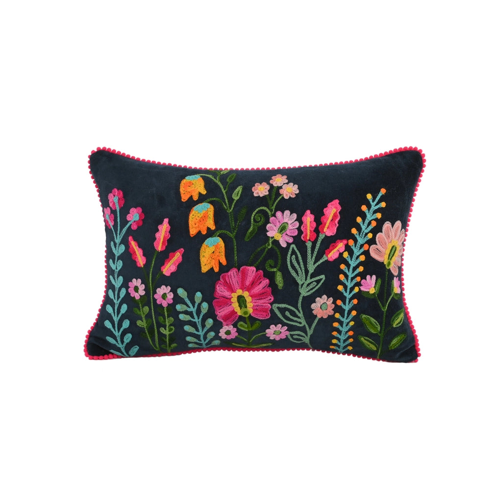 Navy Fall Floral Pillow 12x18"