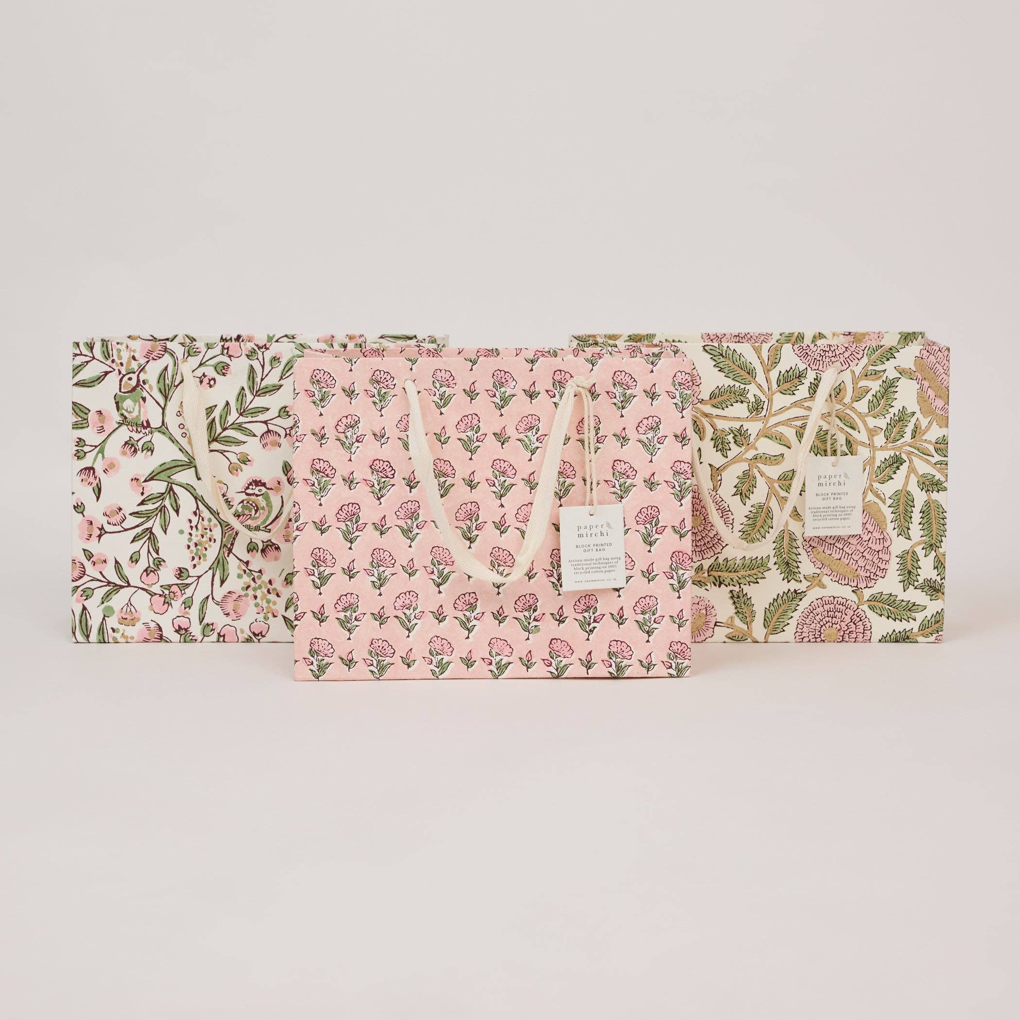 Block Printed Gift Bags (Medium) - Blush