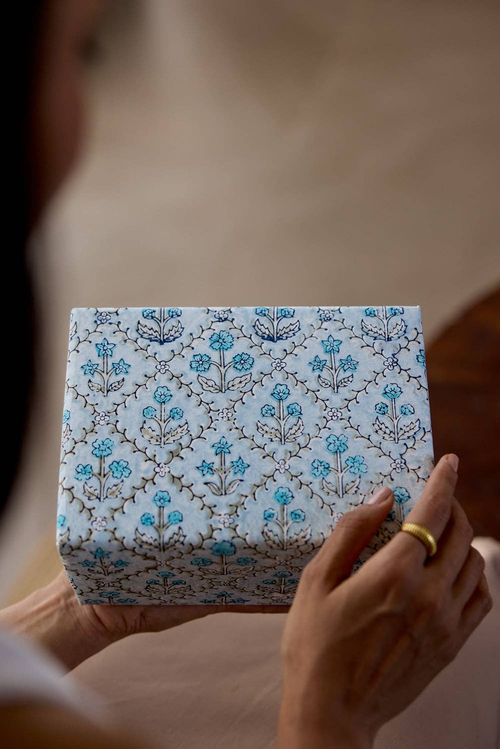 Block Printed Wrapping Paper | Floral Lattice | Blue Opal