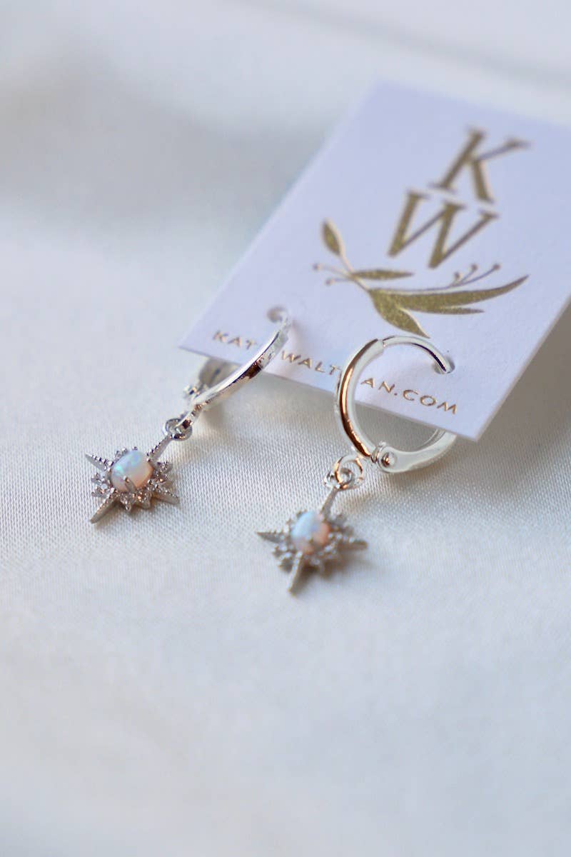 Silver Opalite Star Huggies
