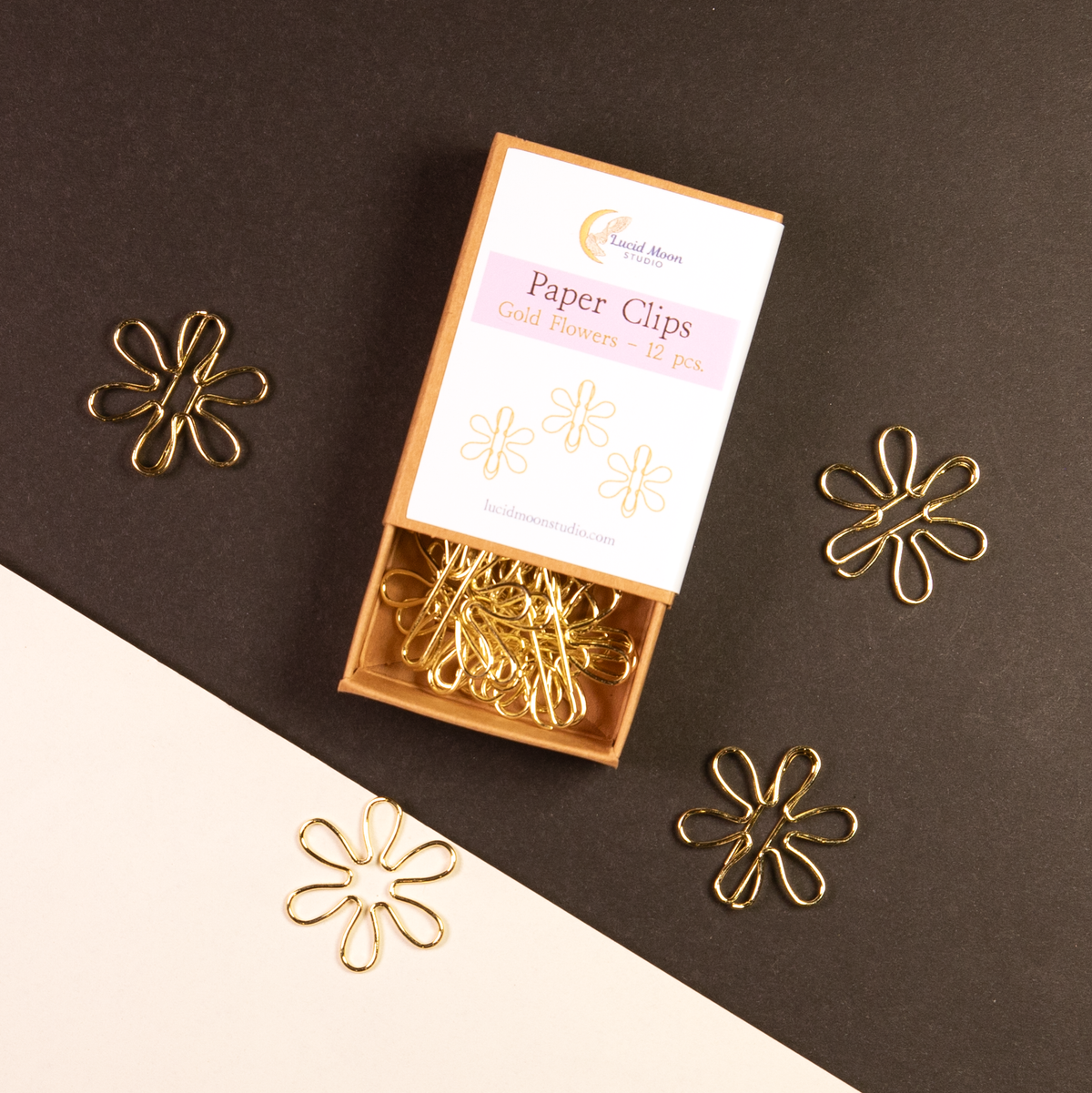 Gold Flowers Boxed Paper Clips | Set of 12
