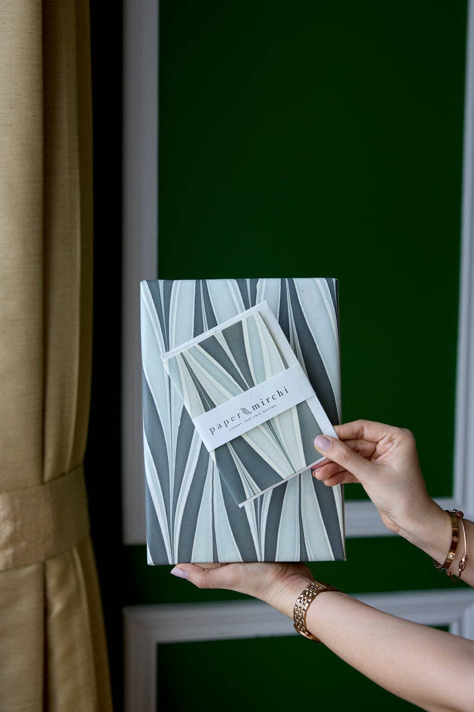 Hand Marbled Wrapping Paper Sheets - Candy Stripes Olive