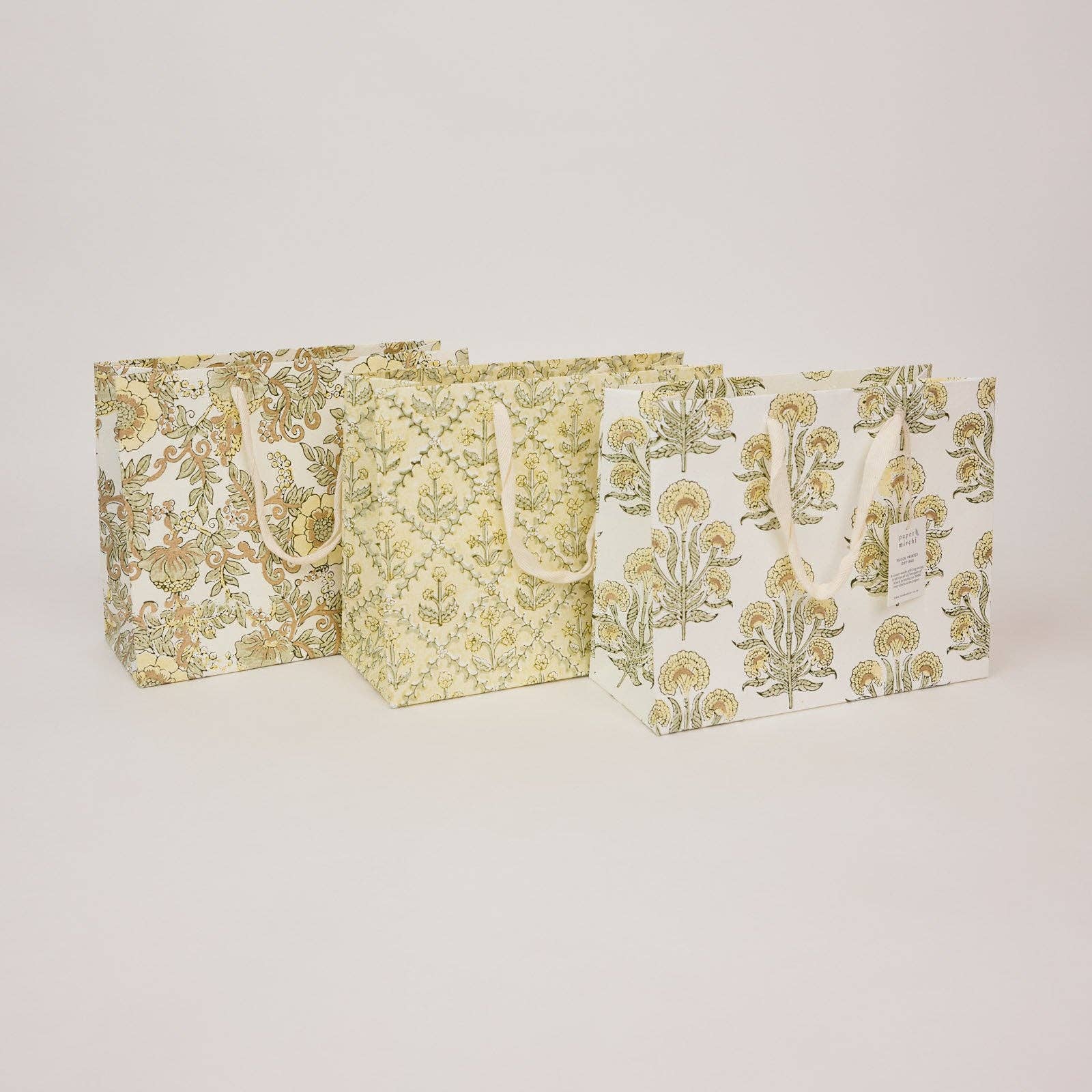 Block Printed Gift Bags (Medium) - Buttercream