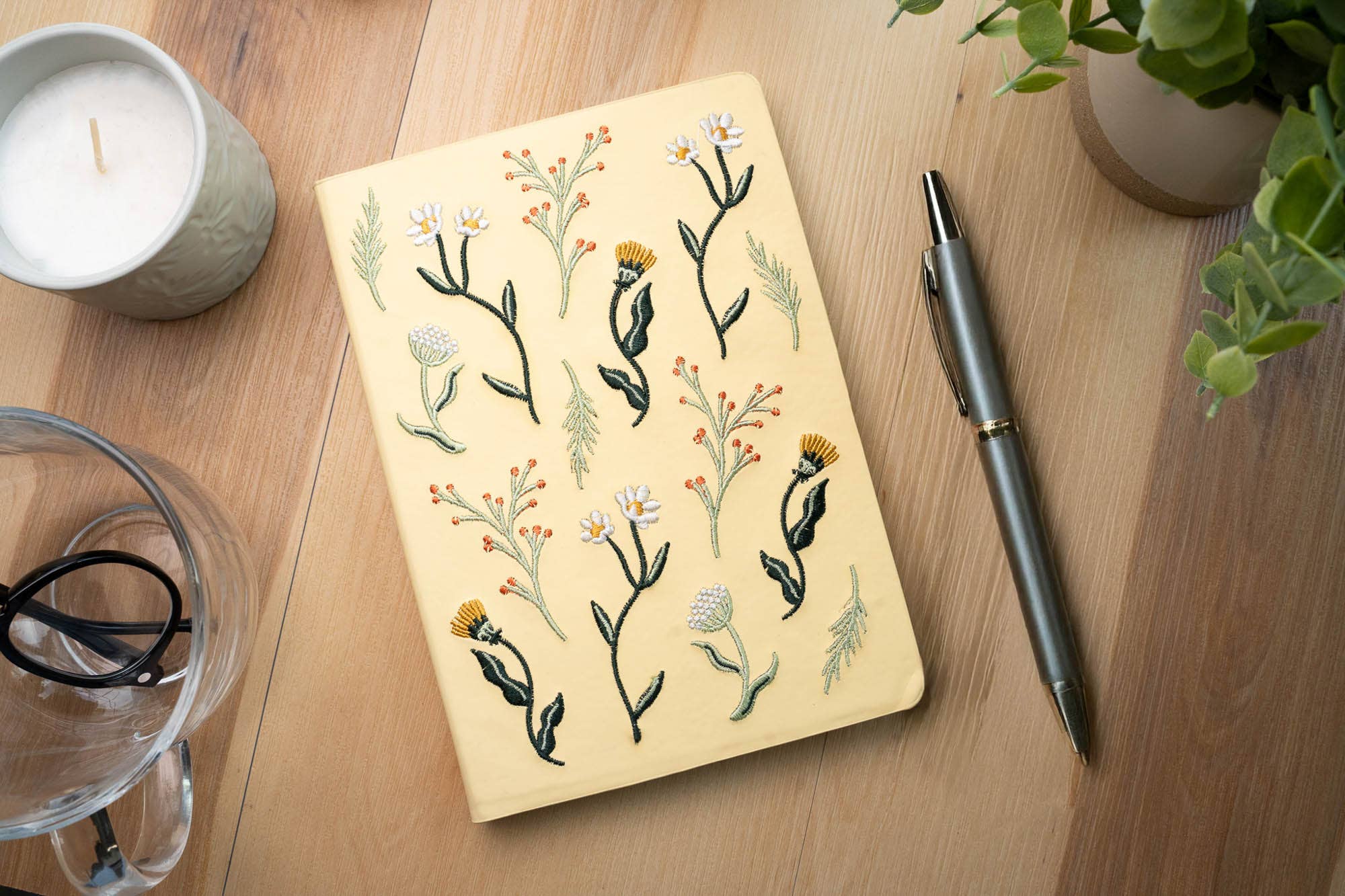 Butter Yellow Blooms | Embroidered Notebook