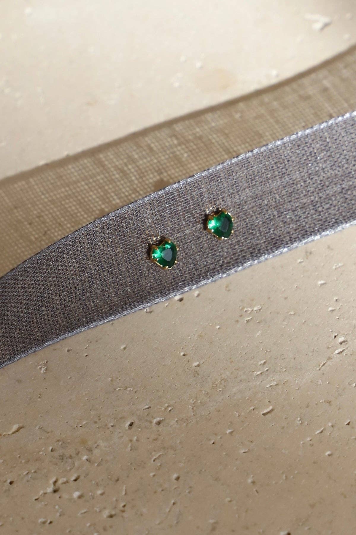 Mini Emerald Heart Studs