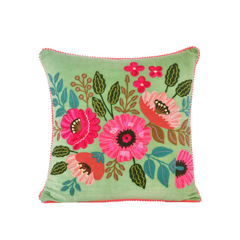 Floral Aqua Velvet Pillow 18x18"