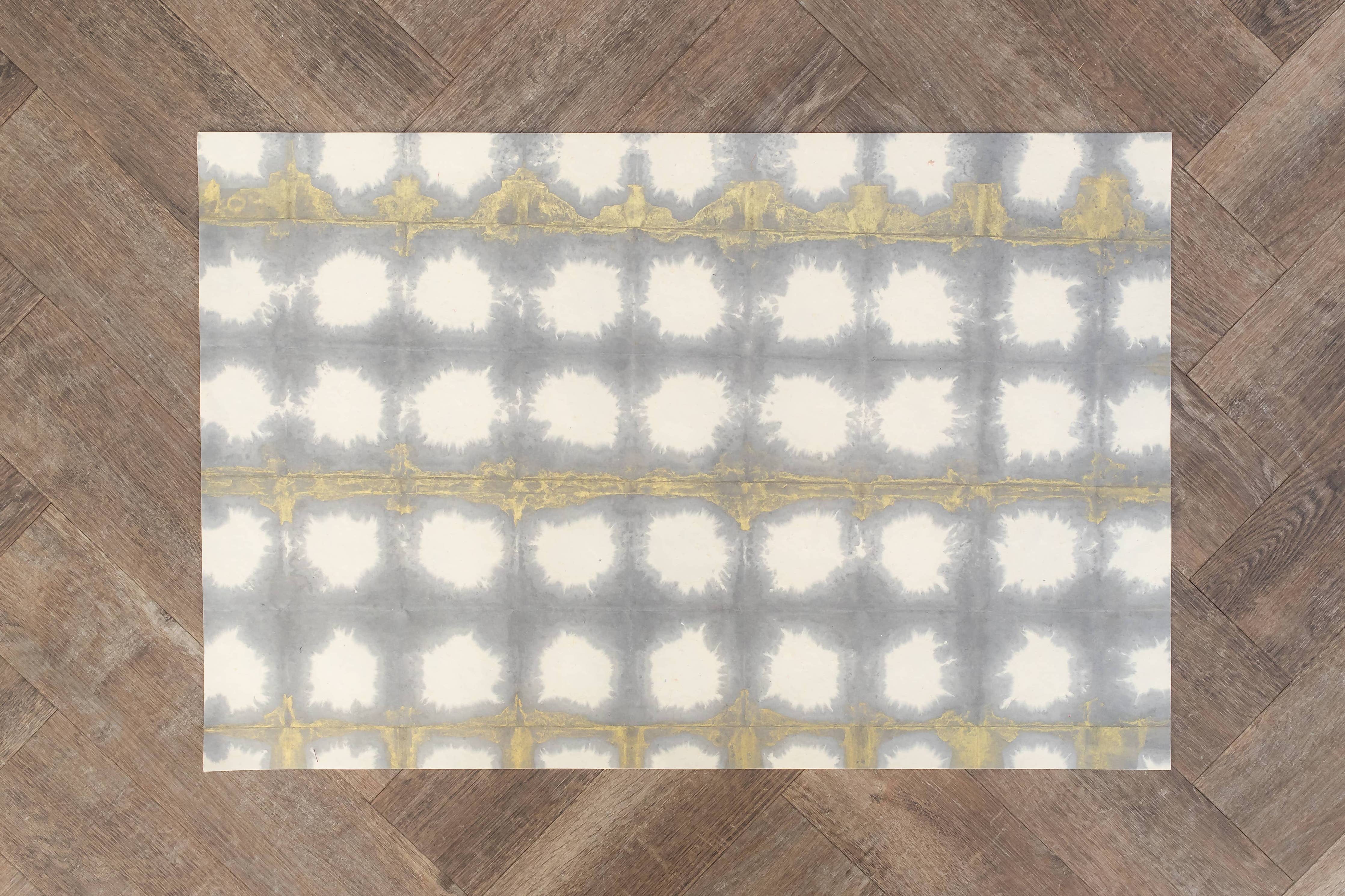 Hand Tie Dyed Wrapping Paper Sheets - Checks Grey