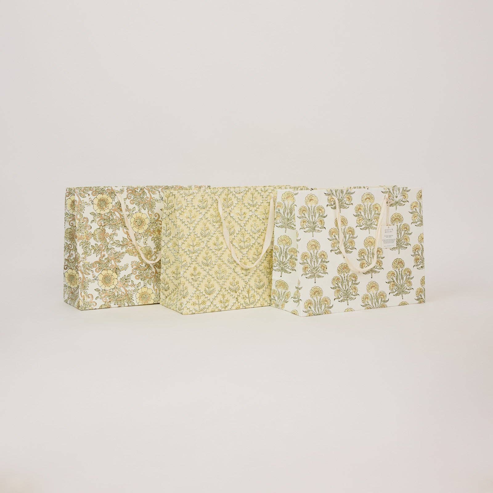 Block Printed Gift Bags (Large) - Buttercream