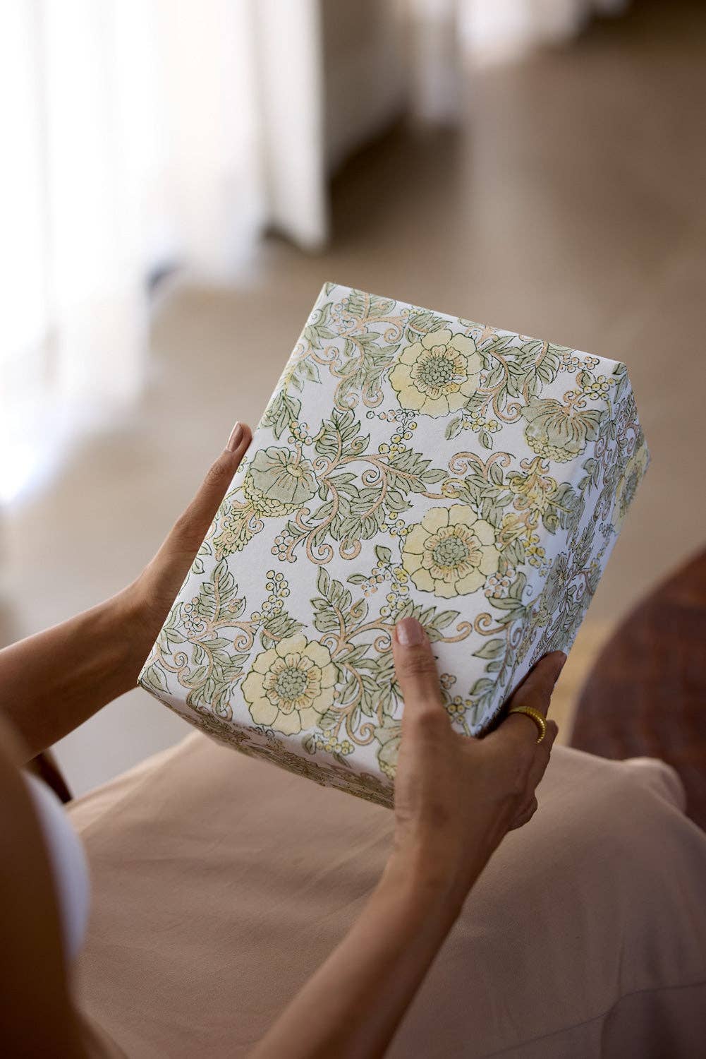 Block Printed Wrapping Paper | Wild Rose | Buttercream