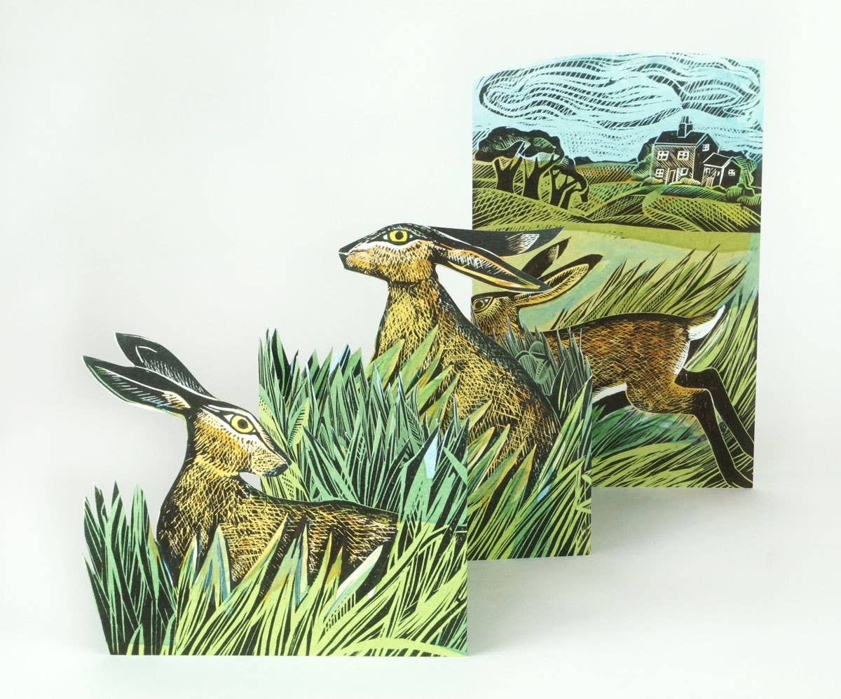 Hare & Open Fields Concertina Card - Angela Harding