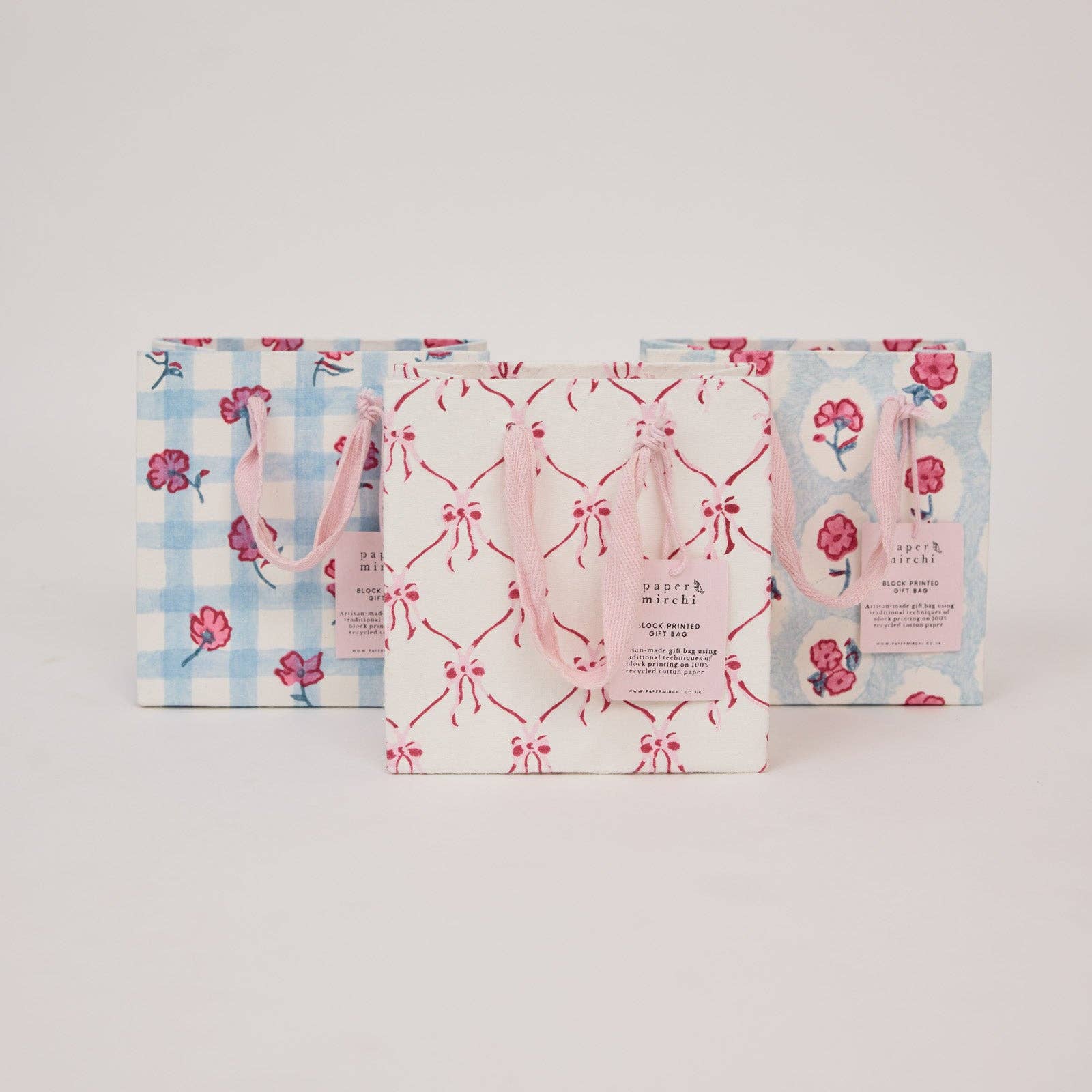 Block Printed Gift Bags (Small) - Pink Sorbet