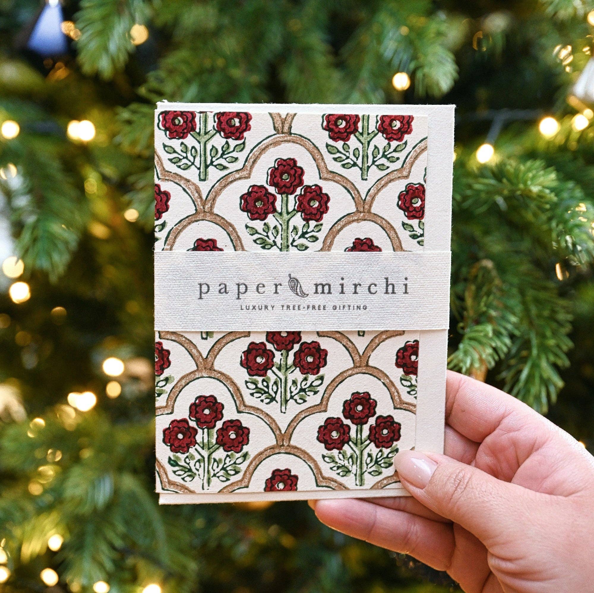 Hand Block Printed Greeting Card - Trellis Cherry