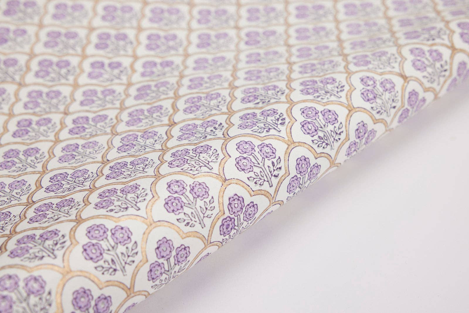 Block Printed Wrapping Paper Sheets - Trellis Lavender