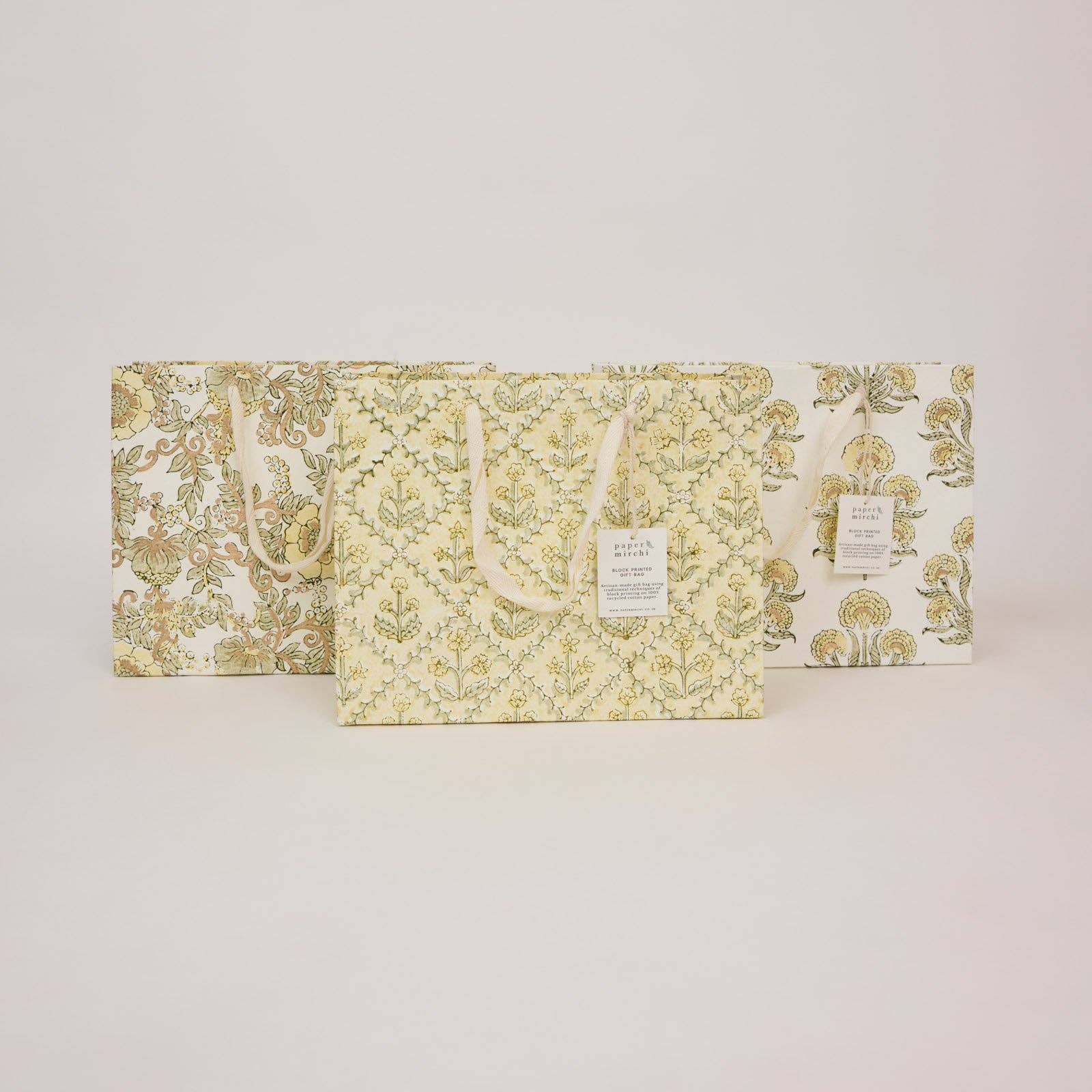Block Printed Gift Bags (Medium) - Buttercream