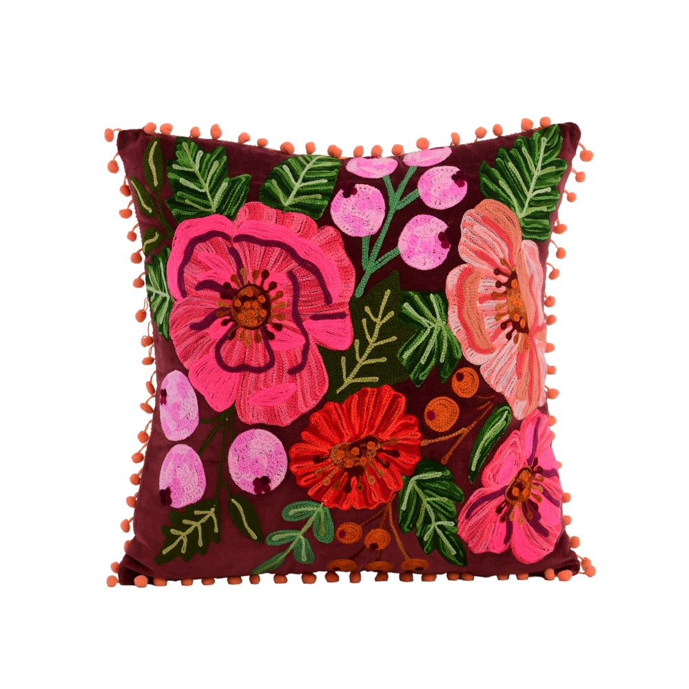 Plum Finest Blossom Canvas and Velvet Pillow 18X18