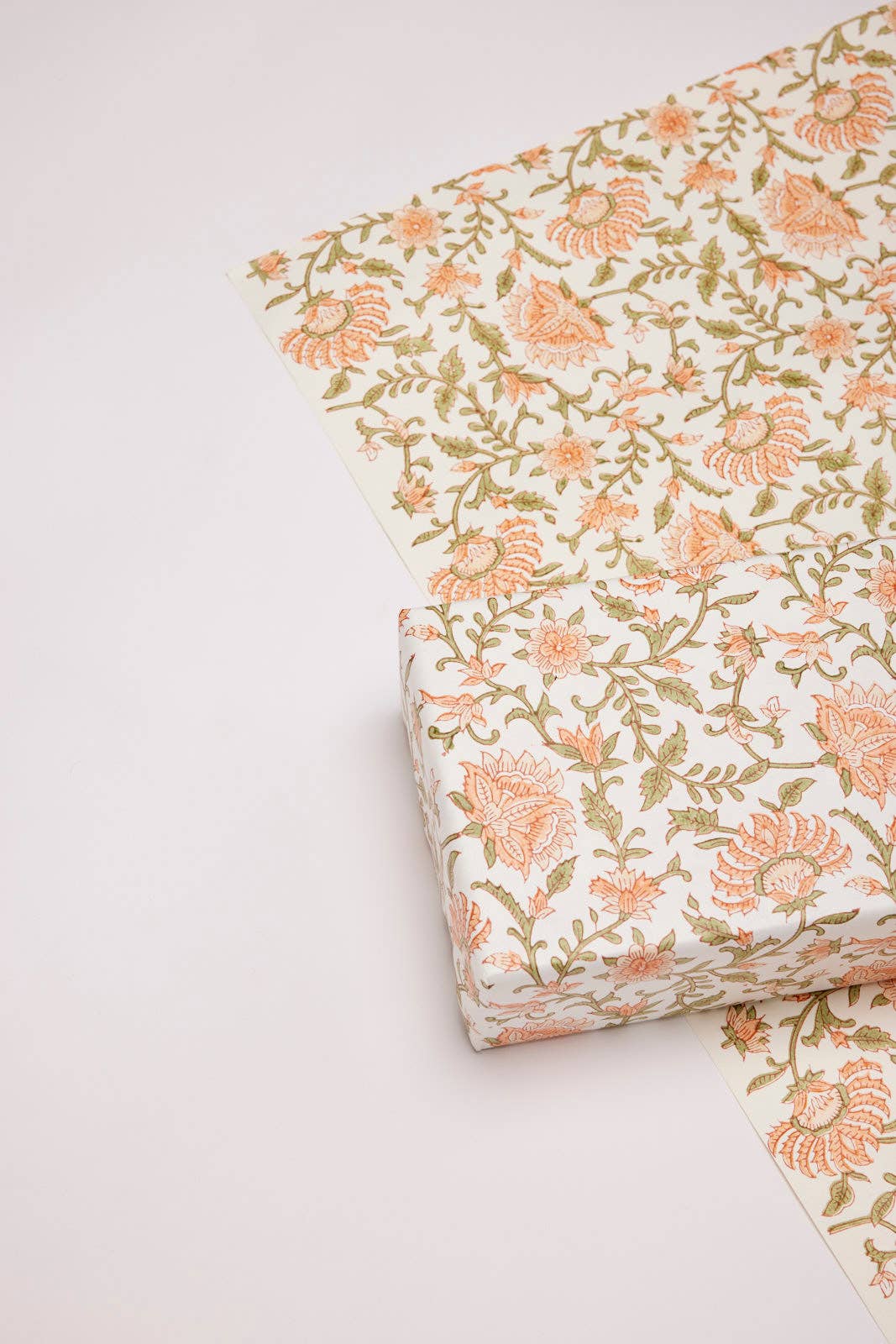 Block Printed Wrapping Paper Sheets | Flora Coral