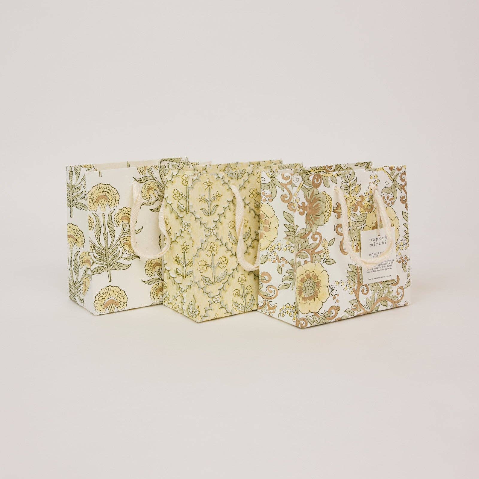 Block Printed Gift Bags (Small) - Buttercream