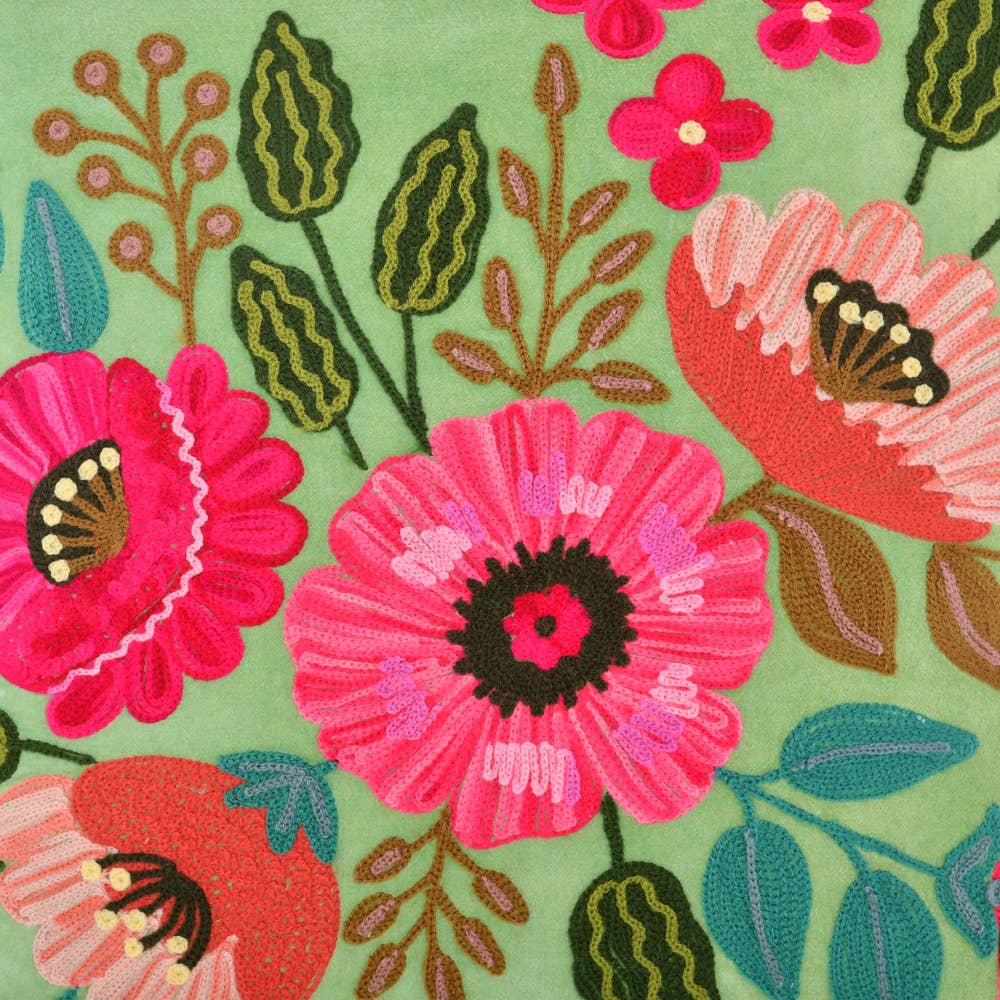 Floral Aqua Velvet Pillow 18x18"