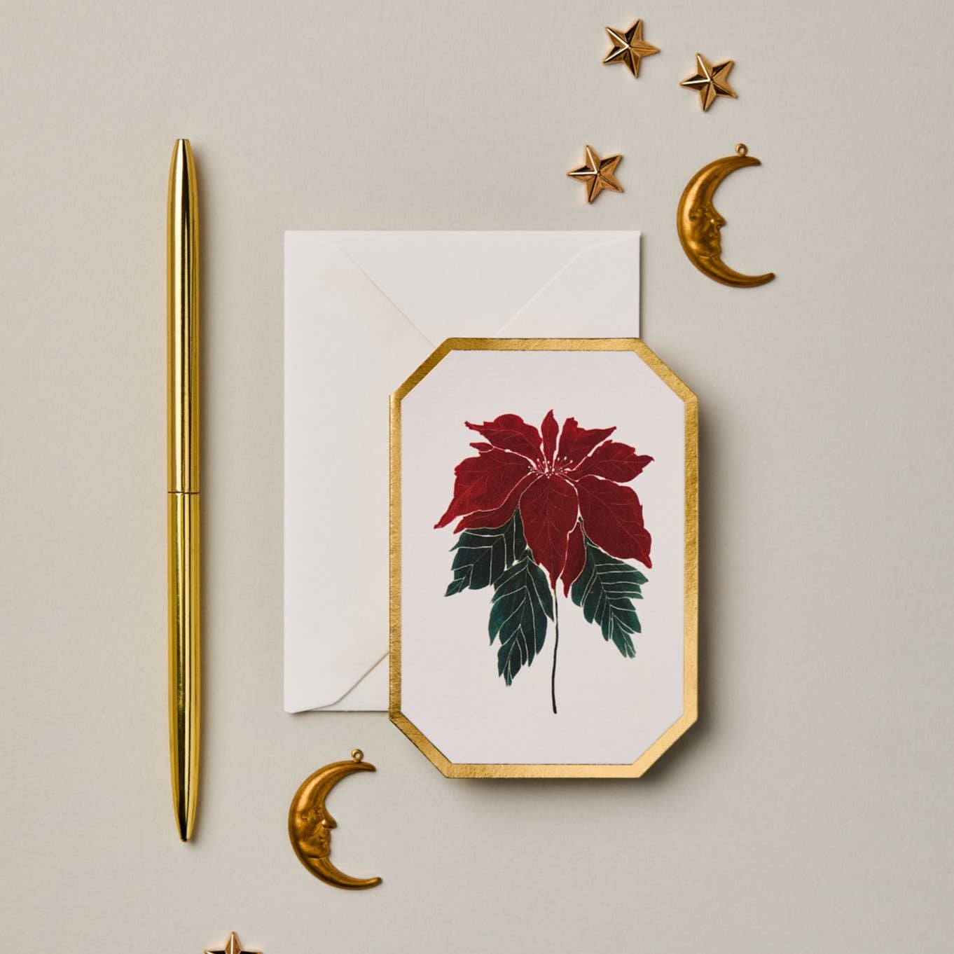 Poinsettia Botanical Die Cut Mini Card