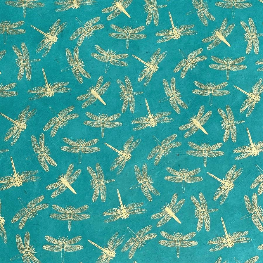 Dragonfly | Gold on Sea Green | Wrapping Paper
